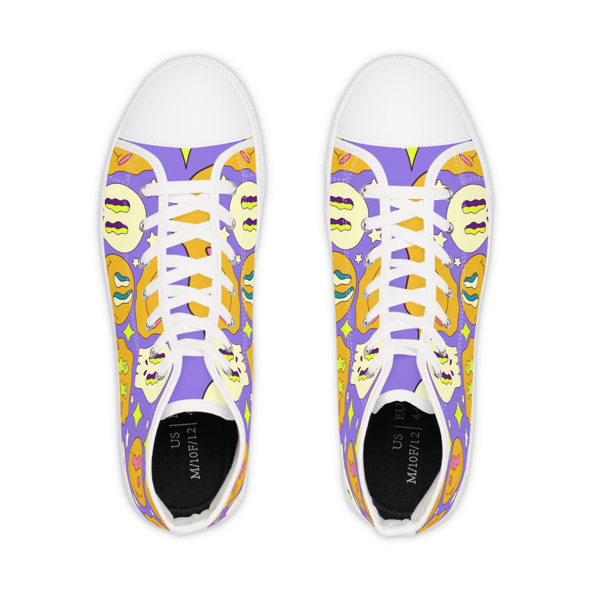 Trippy Crystallic Smiley Dayglo Men's High Top Sneakers, Artsulli - Art is Long, Life is Short, Shoes, , , , , , , 