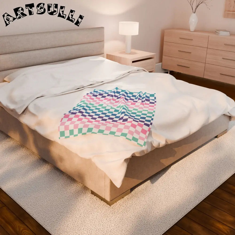 JAKKOUTTHEBXX Vaporwave Rainbow Checkerboard Multi-Color Velveteen