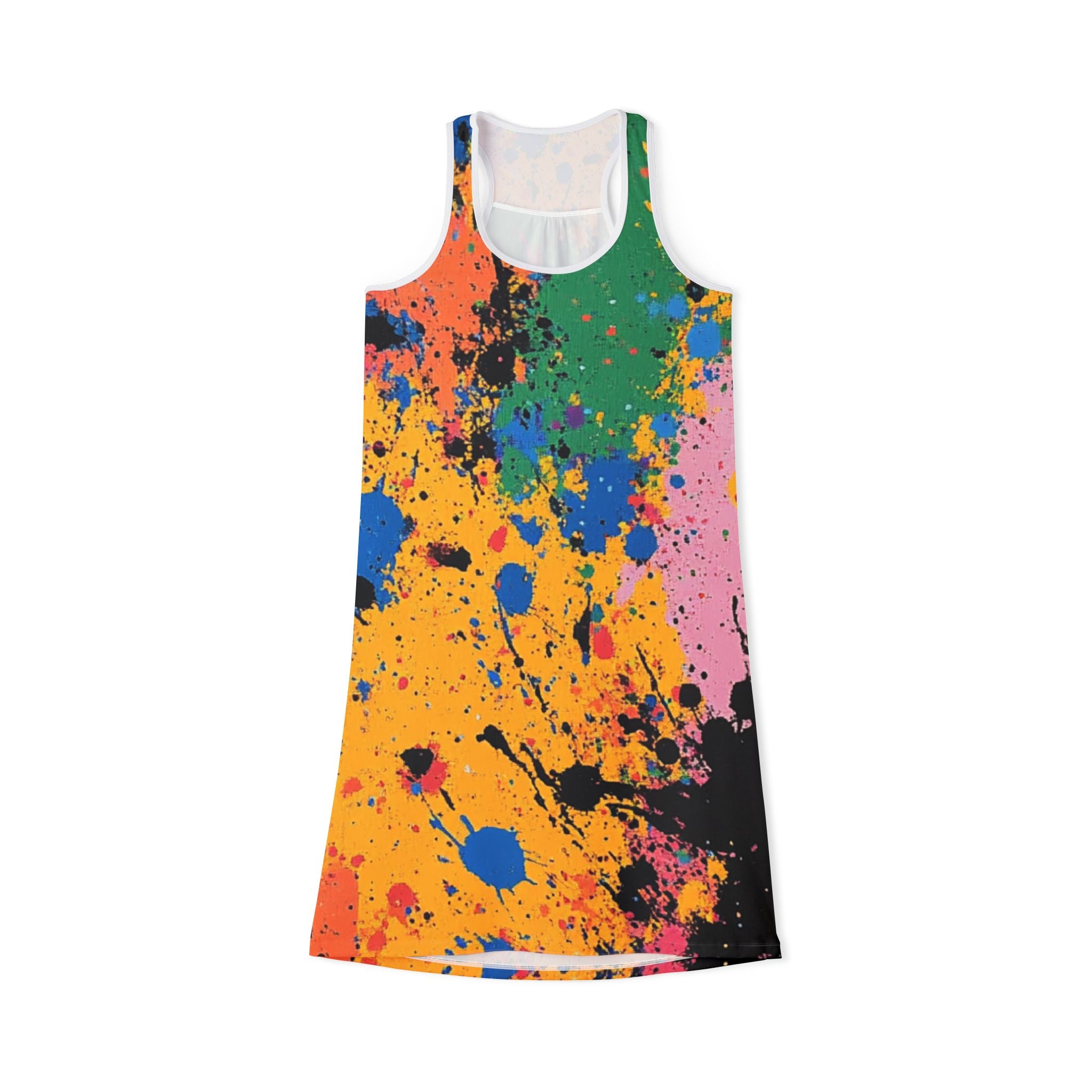 The Colors Of Paint Splatter Women's Racerback Dress (AOP), Artsulli - Art is Long, Life is Short, Tank Top, Size, XS, Color, White, , , 12862711809197