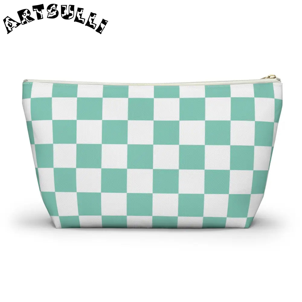 JAKKOUTTHEBXX Checkerboard Light Green Accessory Pouch w T-bottom