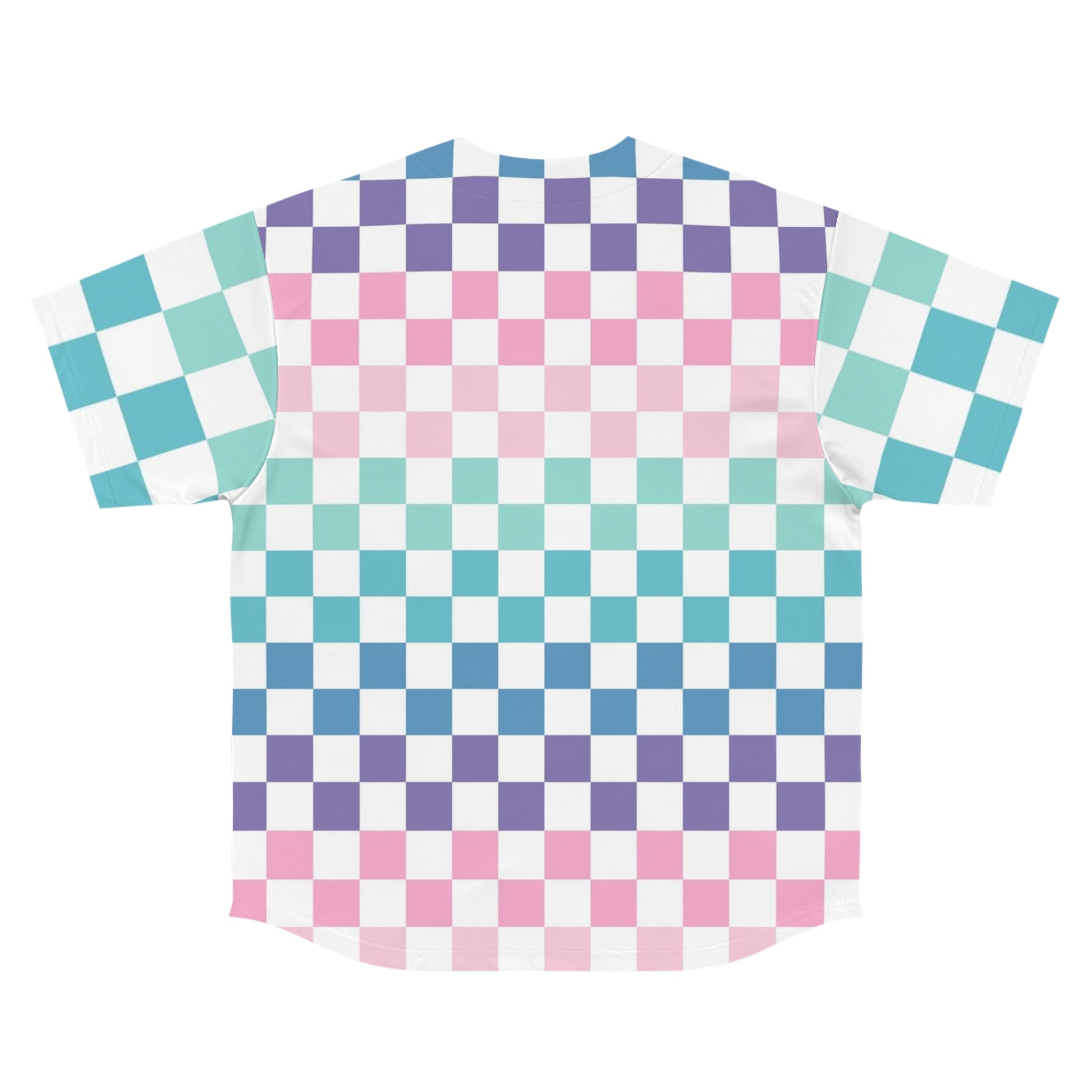 Vaporwave Rainbow  Checkerboard Multi-Color Men's Baseball Jersey (AOP), Artsulli - Art is Long, Life is Short, All Over Prints, , , , , , , 