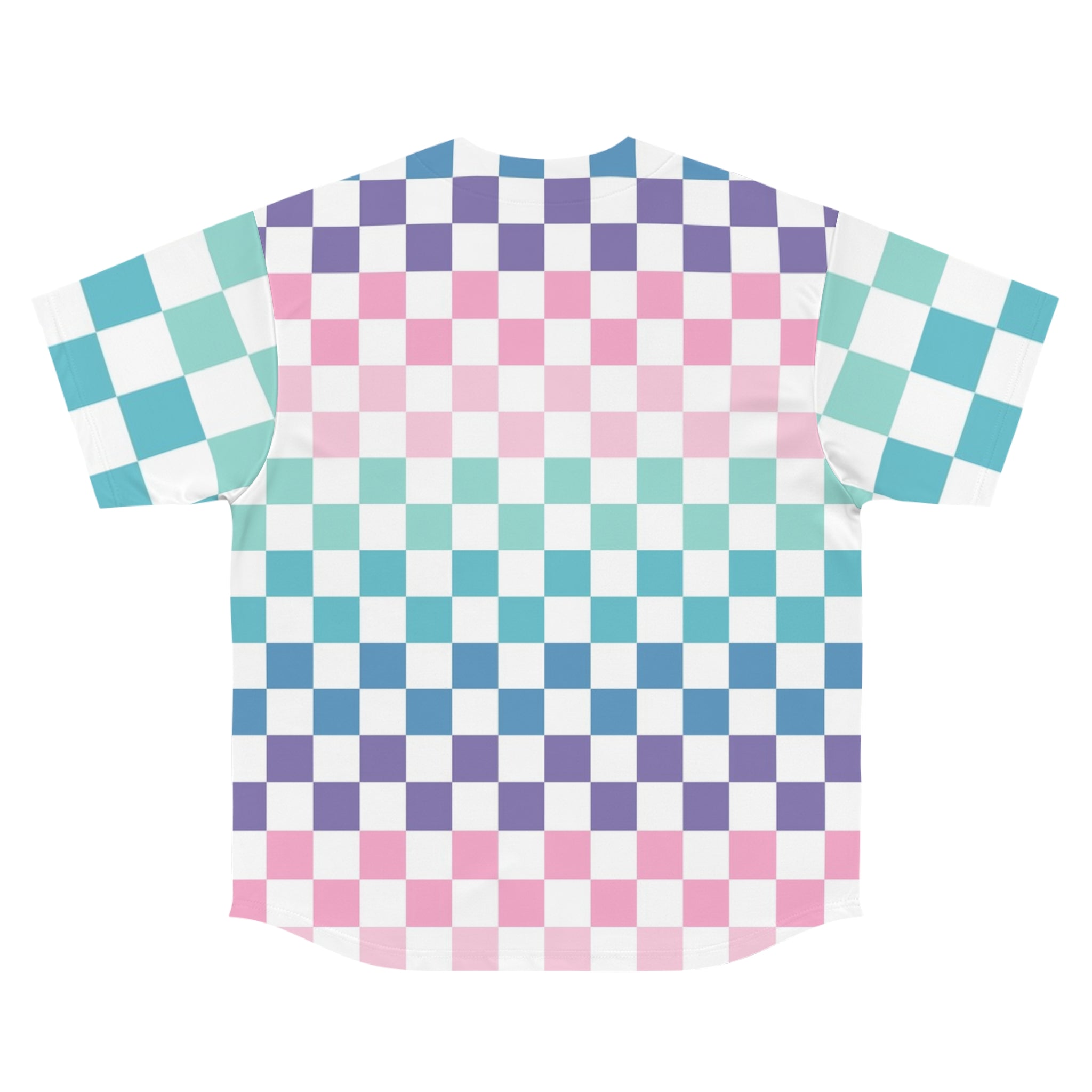 Vaporwave Rainbow  Checkerboard Multi-Color Men's Baseball Jersey (AOP), Artsulli - Art is Long, Life is Short, All Over Prints, , , , , , , 