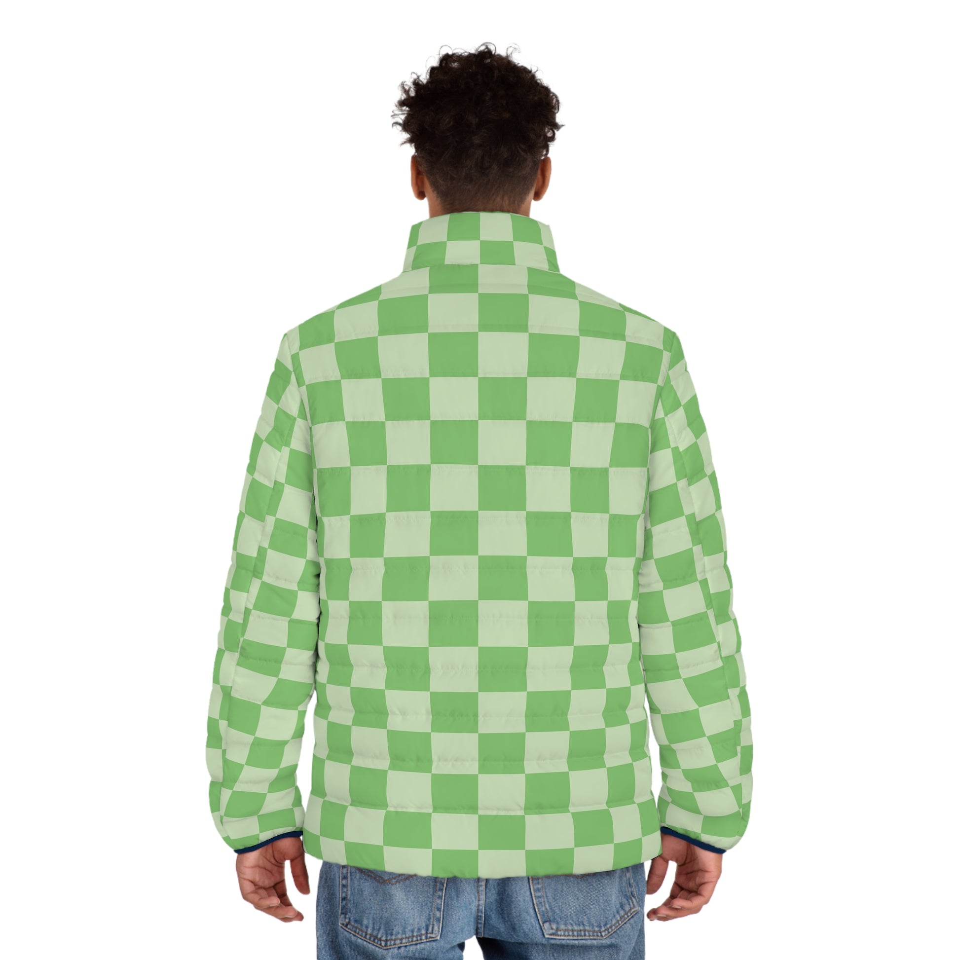 Checkerboard Green Men's Puffer Jacket (AOP), Artsulli - Art is Long, Life is Short, All Over Prints, , , , , , , 