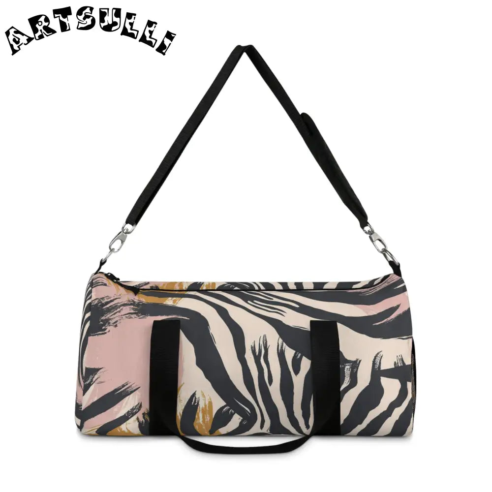 JAKKOUTTHEBXX Beige and Pink Abstract Zebra Print Duffel Bag