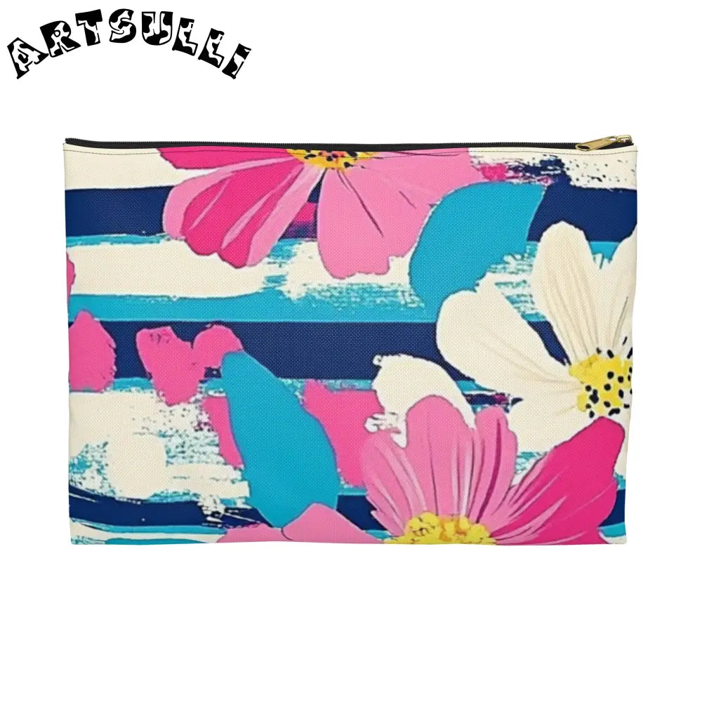 JAKKOUTTHEBXX Dayglo Floral Stripes Multi-Color Accessory Pouch