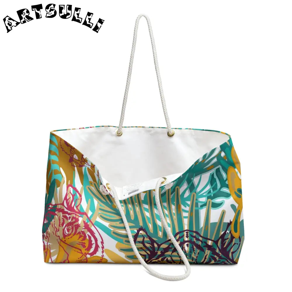 JAKKOUTTHEBXX Tropical Jungle Tigers Brown and Green Weekender Bag