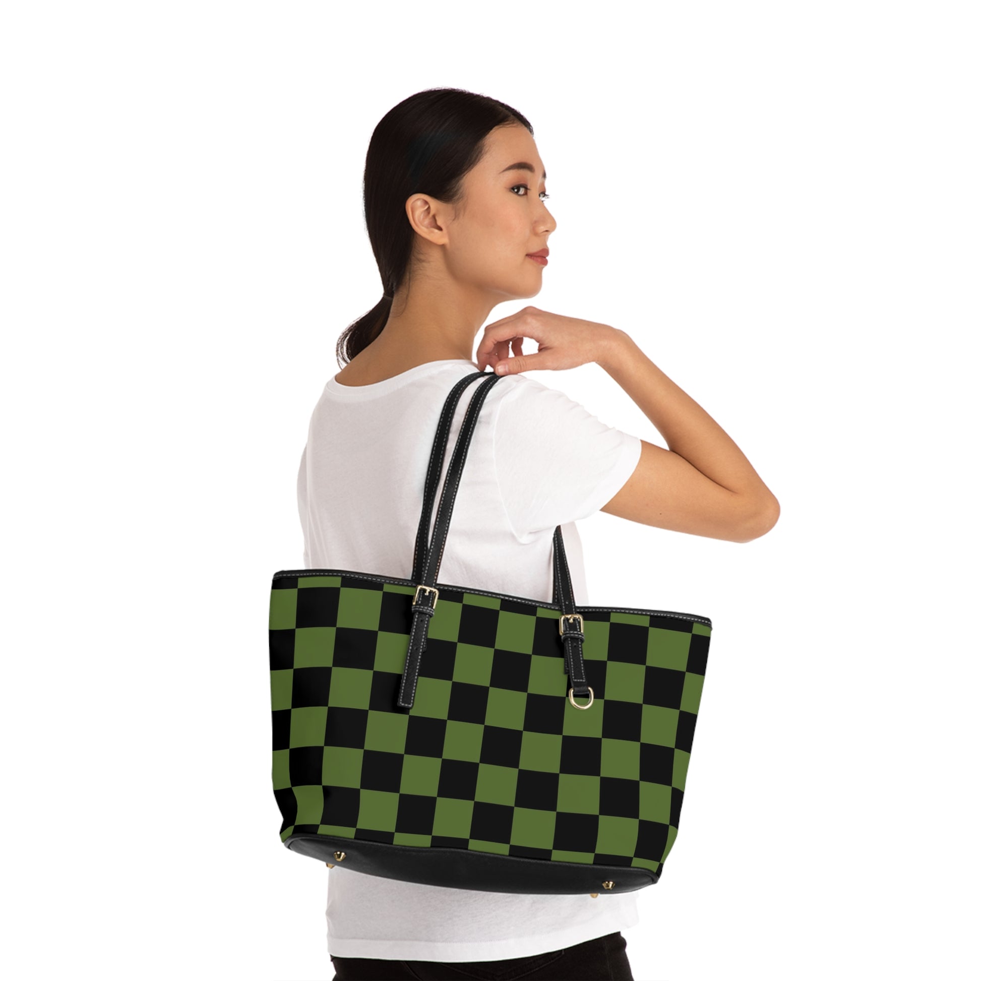Checkerboard Olive Green and Black PU Leather Shoulder Bag, Artsulli - Art is Long, Life is Short, Bags, , , , , , , 