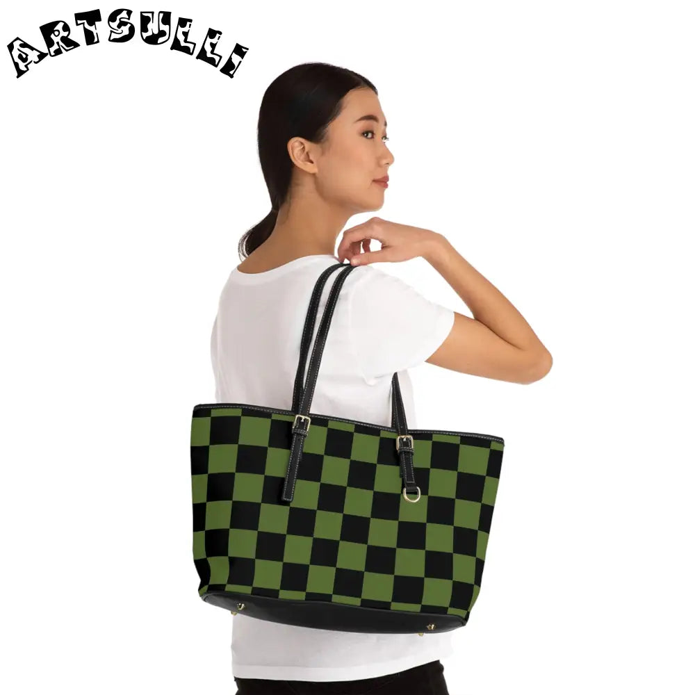 JAKKOUTTHEBXX Checkerboard Olive Green and Black PU Leather Shoulder