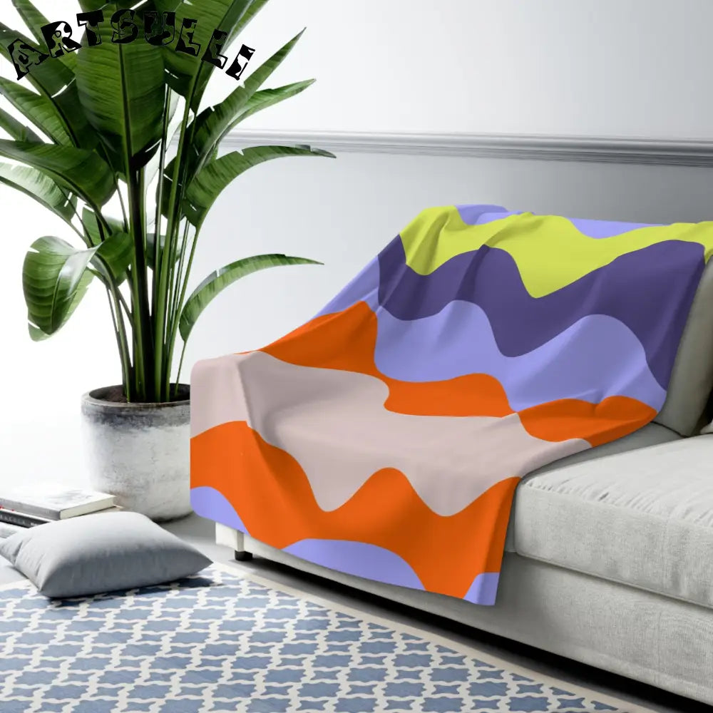 JAKKOUTTHEBXX Waves Red and Blue Sherpa Fleece Blanket JAKKOUTTHEBXX