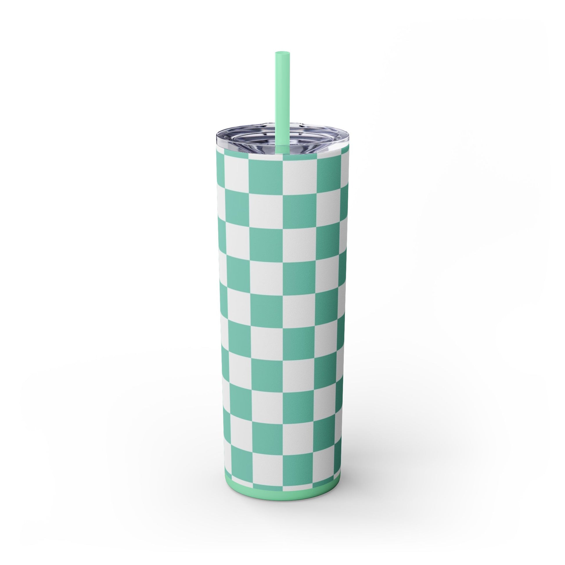 Checkerboard Light Green Skinny Tumbler with Straw, 20oz, Artsulli - Art is Long, Life is Short, Mug, Finish, Glossy, Color, Mint, Size, 20oz, 30431034011921114405