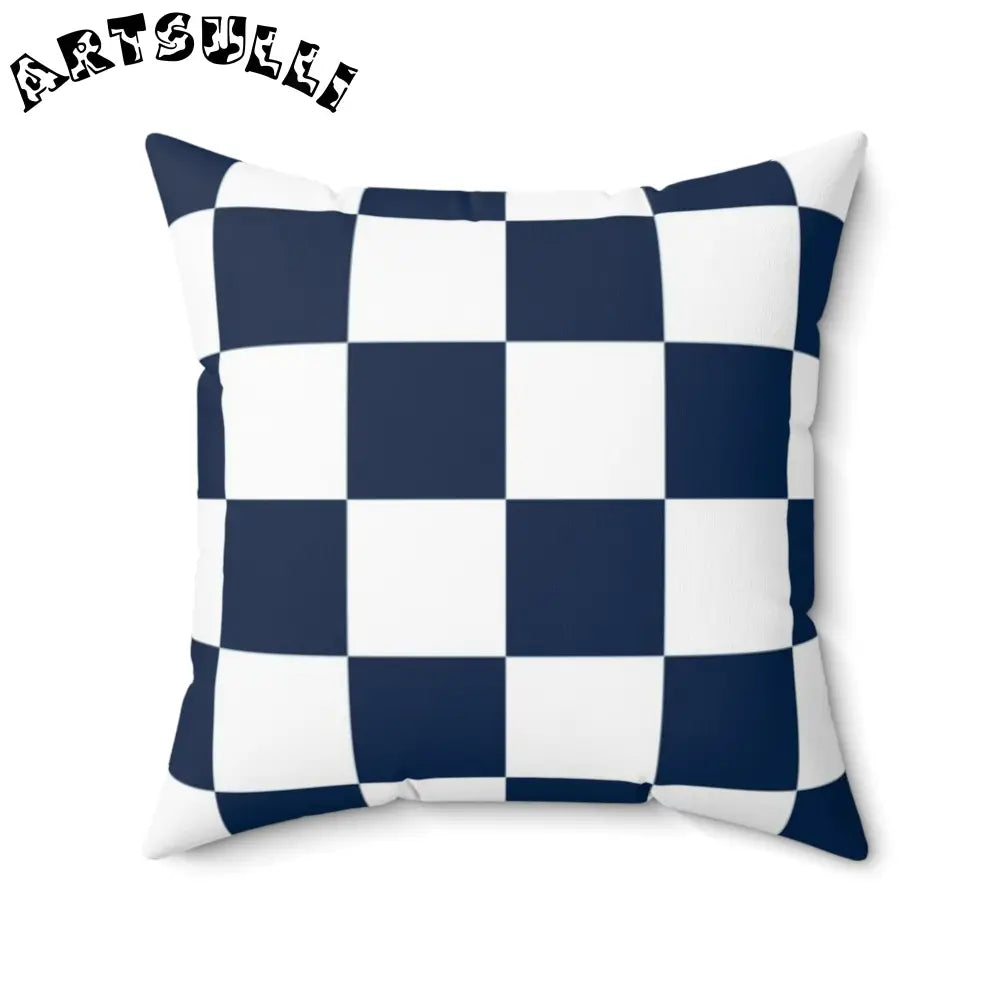 JAKKOUTTHEBXX Checkerboard White and Navy Blue Spun Polyester Square
