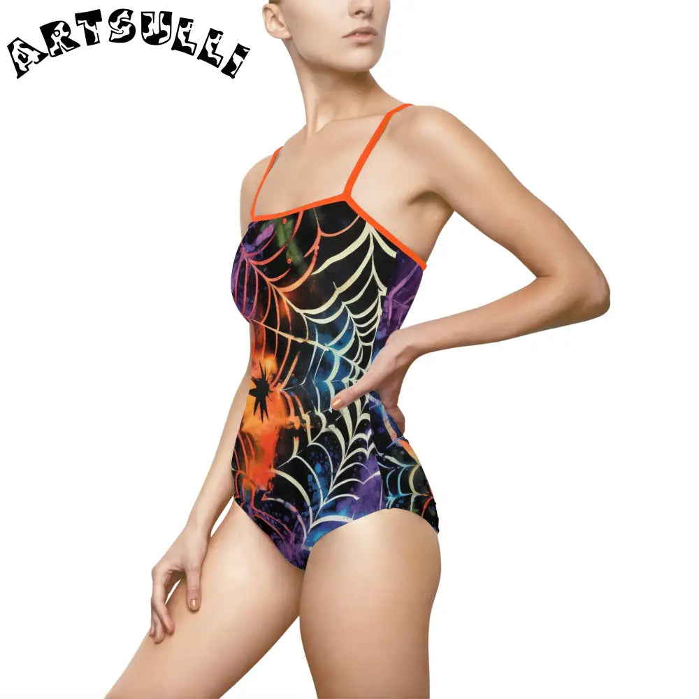 JAKKOUTTHEBXX Colorful Spider Web One-Piece Swimsuit 2025