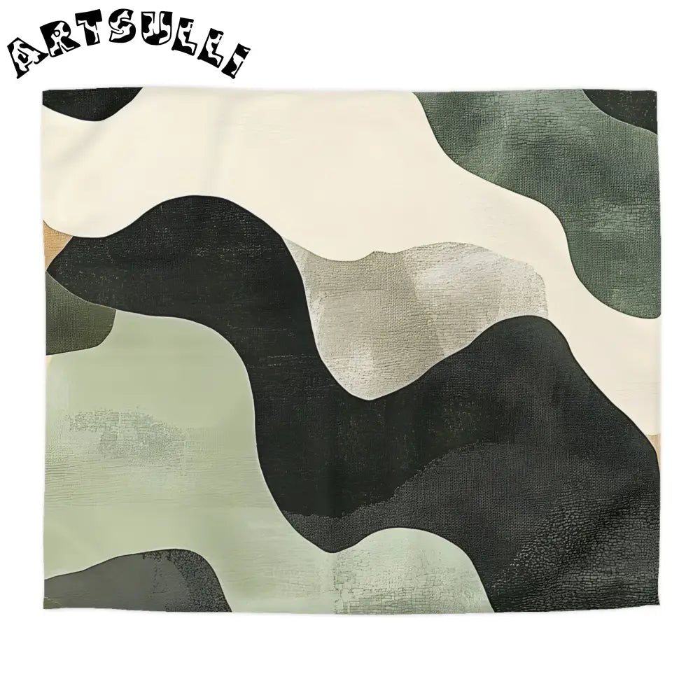 JAKKOUTTHEBXX Abstract Green Black Off White Wavy Pattern Duvet