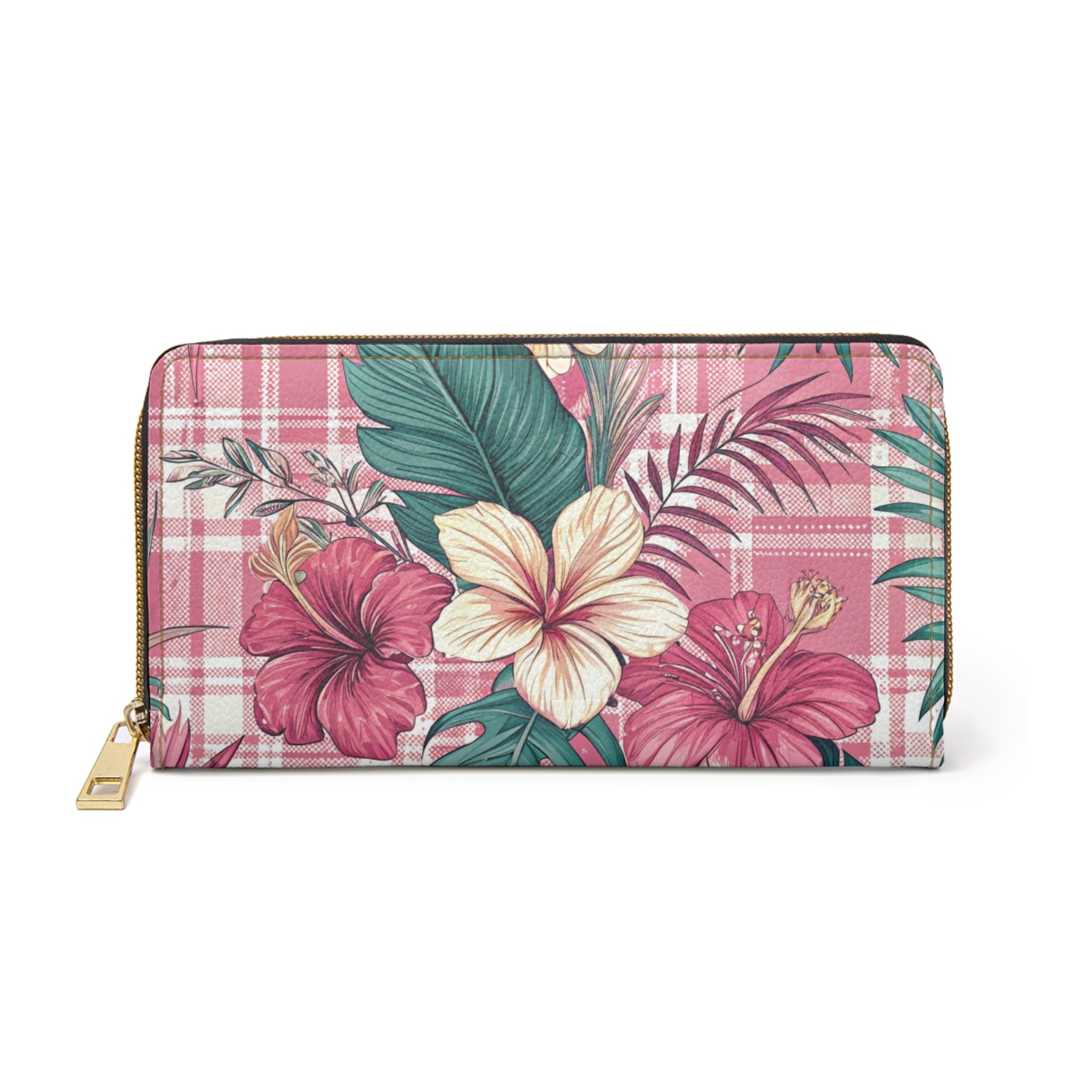 Plaid x Floral Burgundy and Green Zipper Wallet, Artsulli - Art is Long, Life is Short, Accessories, Size, One size, Color, White, , , 95123071500440