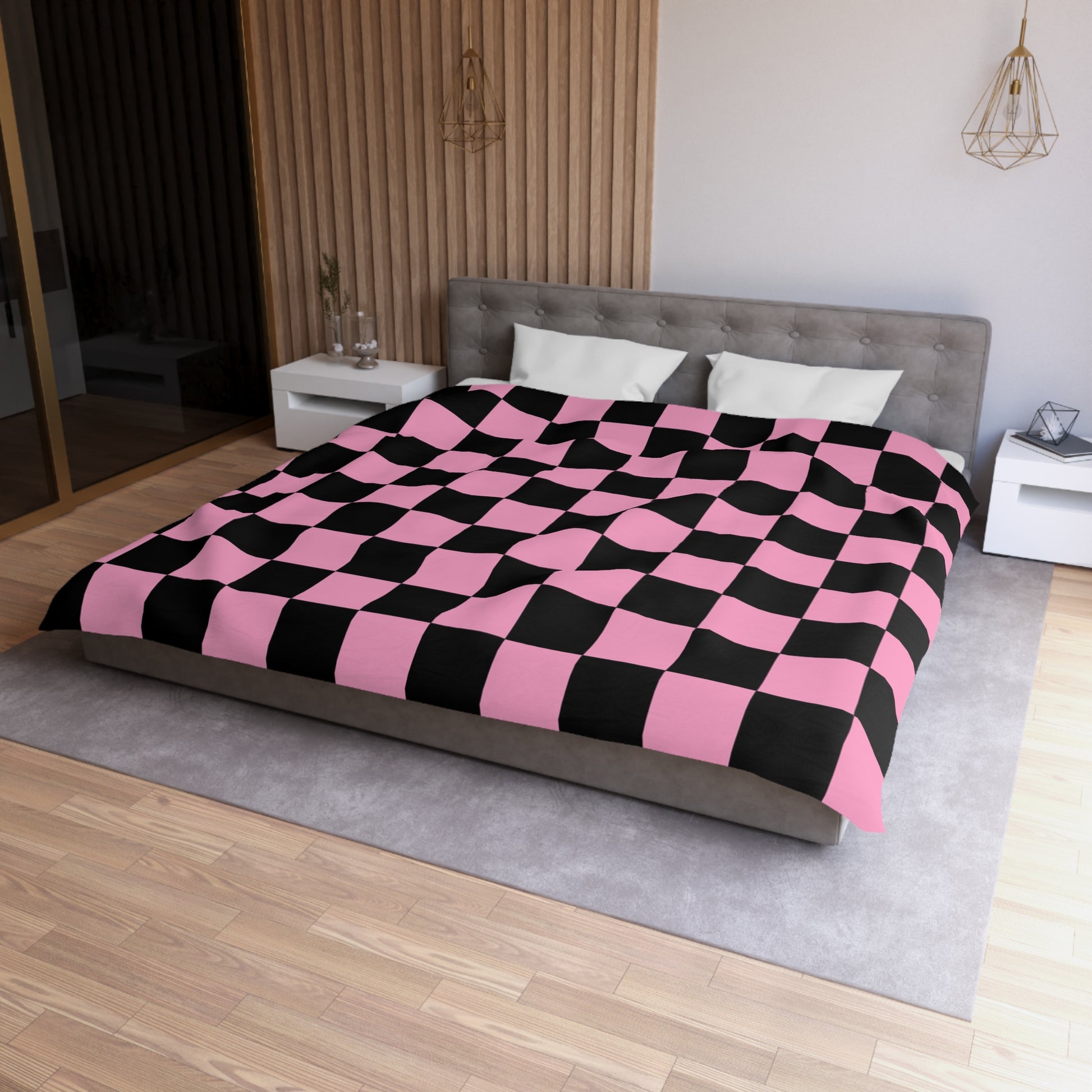 Checkerboard Black and Pink Microfiber Duvet Cover, Artsulli - Art is Long, Life is Short, Home Decor, , , , , , , 
