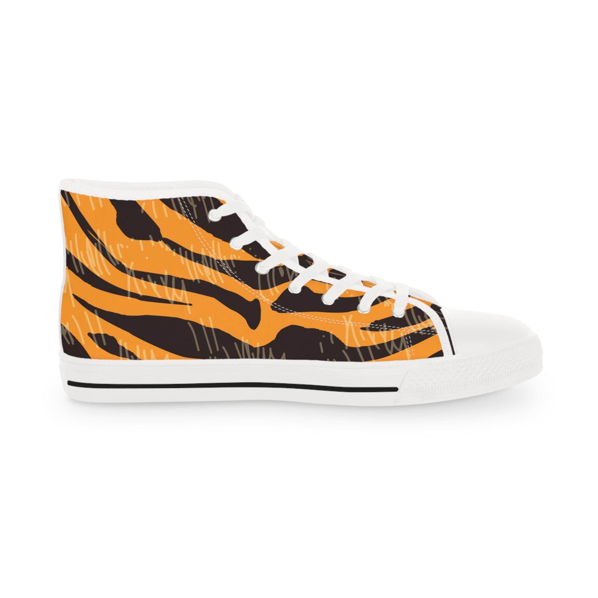 Tiger Scratches Orange & Black Men's High Top Sneakers, Artsulli - Art is Long, Life is Short, Shoes, , , , , , , 