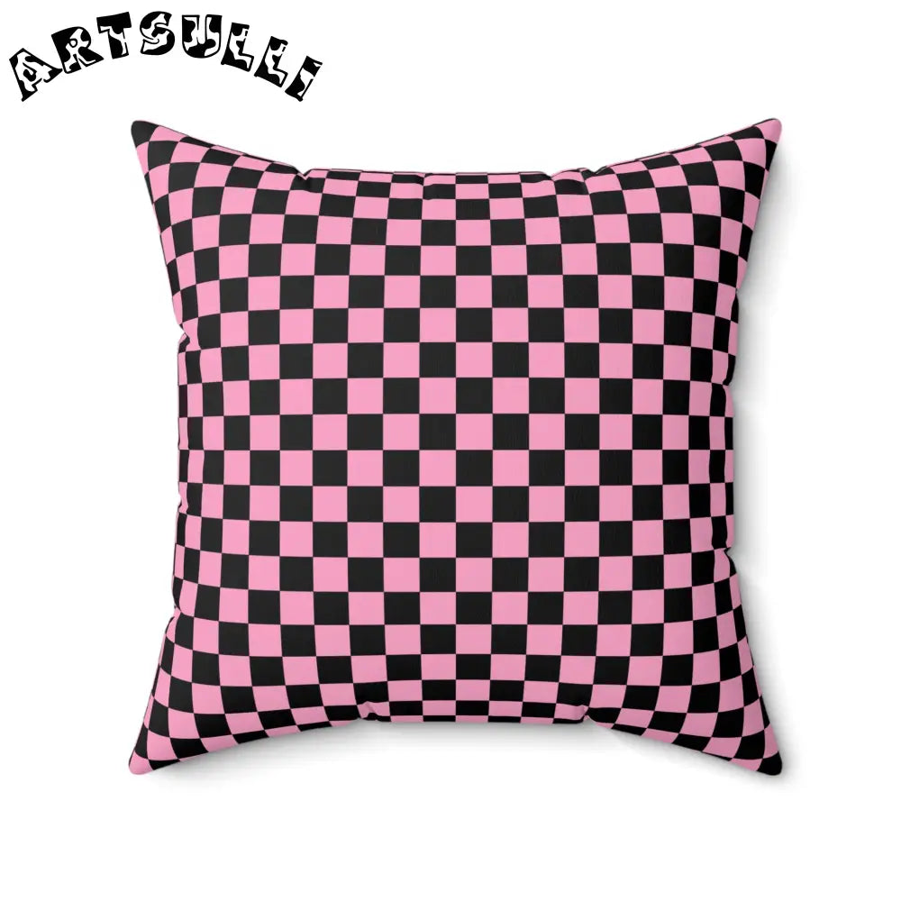 JAKKOUTTHEBXX Checkerboard II Black and Pink Spun Polyester Square