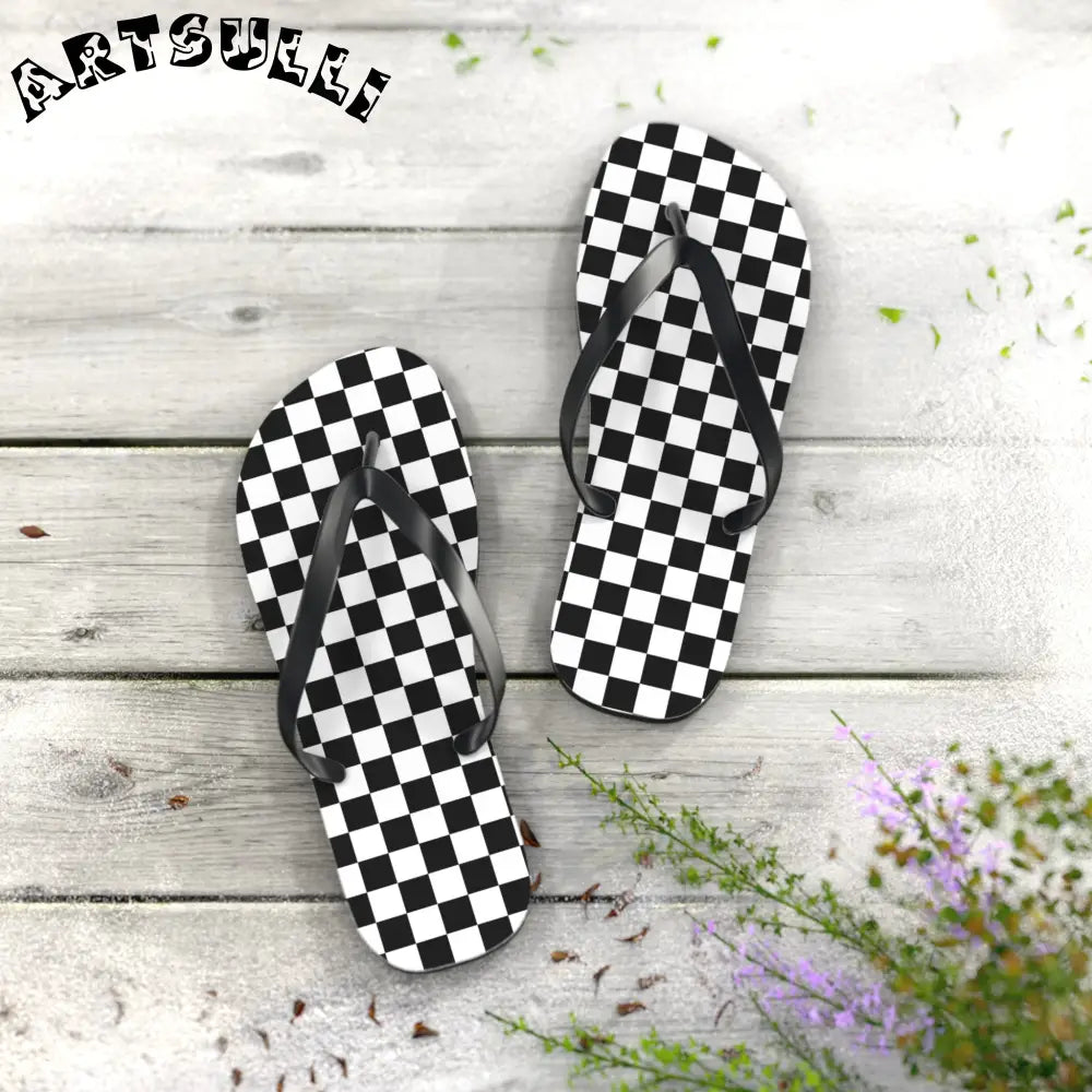 JAKKOUTTHEBXX Checkerboard White and Black Flip Flops JAKKOUTTHEBXX