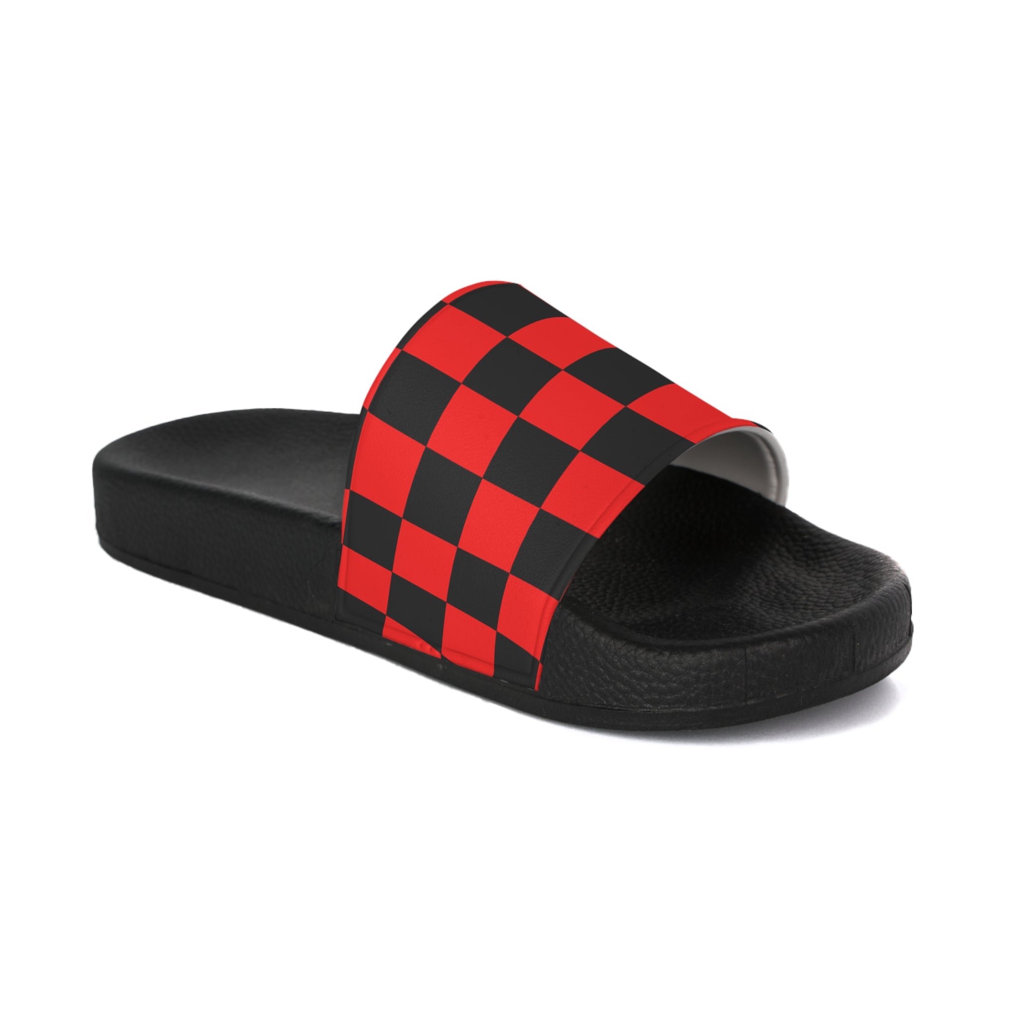 Checkerboard Red and Black Women's Slide Sandals, Artsulli - Art is Long, Life is Short, Shoes, Color, Black sole, Size, US 5, , , 25928386768831827448