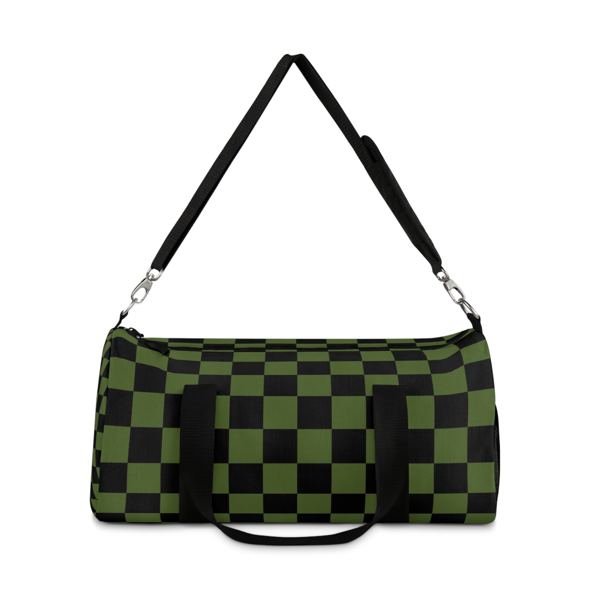 Checkerboard Olive Green and Black Duffel Bag, Artsulli - Art is Long, Life is Short, Bags, , , , , , , 