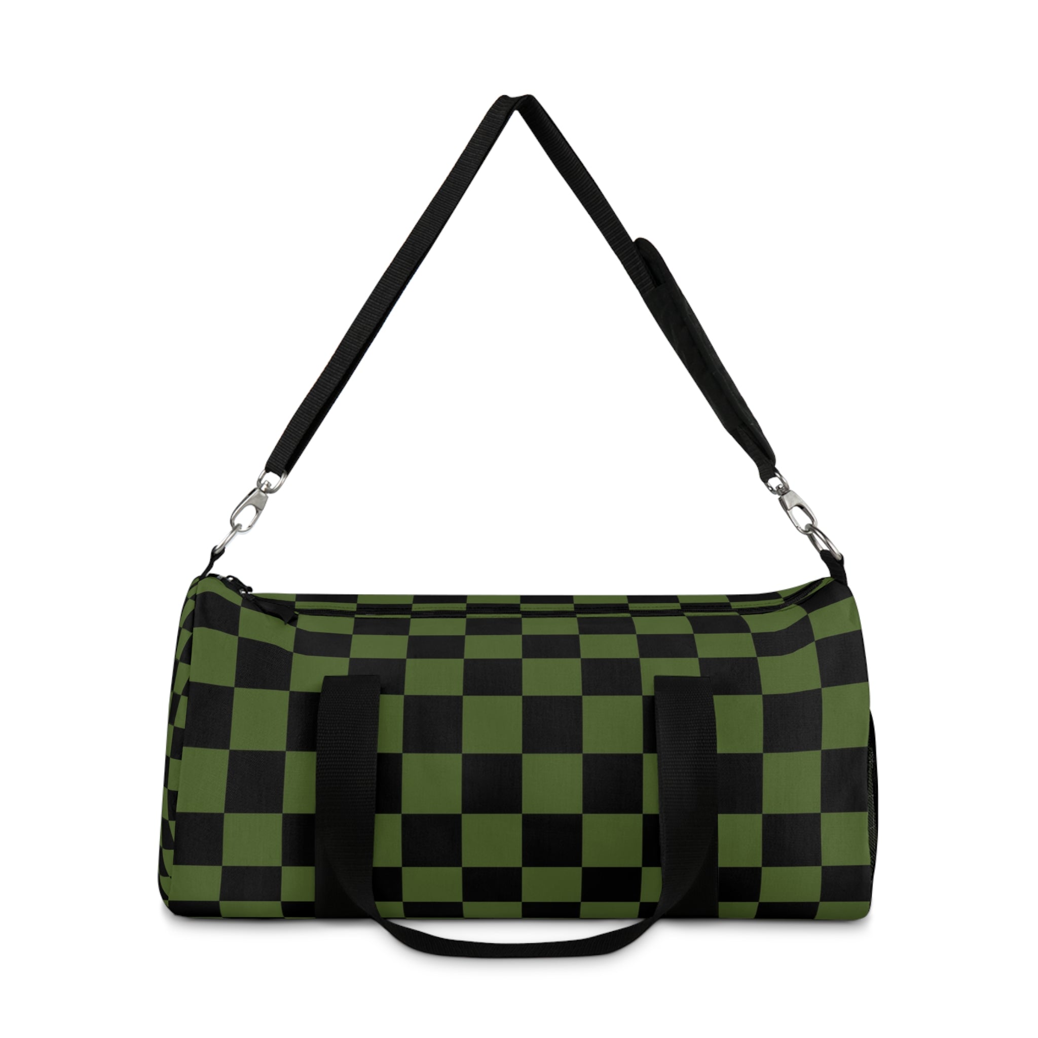 Checkerboard Olive Green and Black Duffel Bag, Artsulli - Art is Long, Life is Short, Bags, , , , , , , 