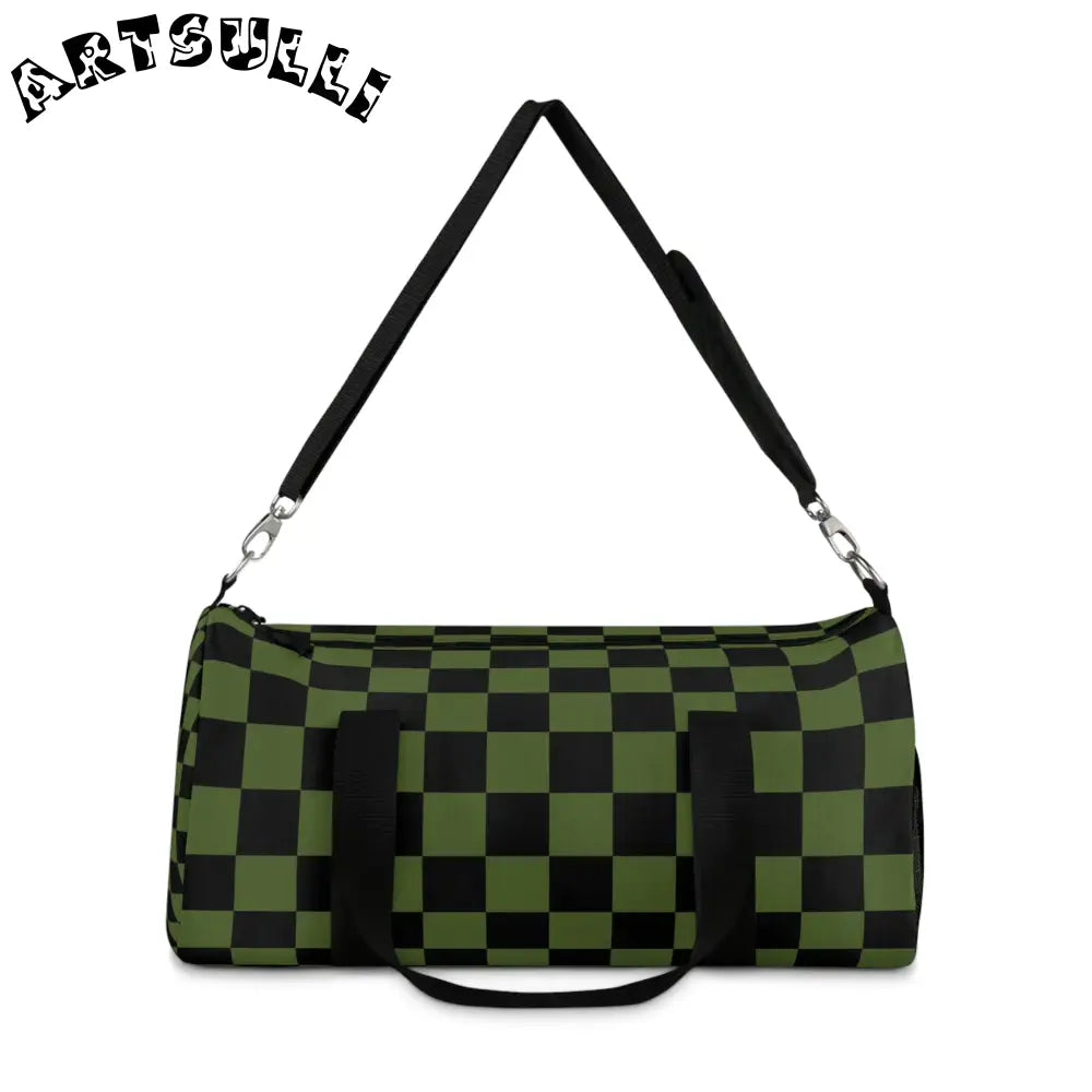 JAKKOUTTHEBXX Checkerboard Olive Green and Black Duffel Bag