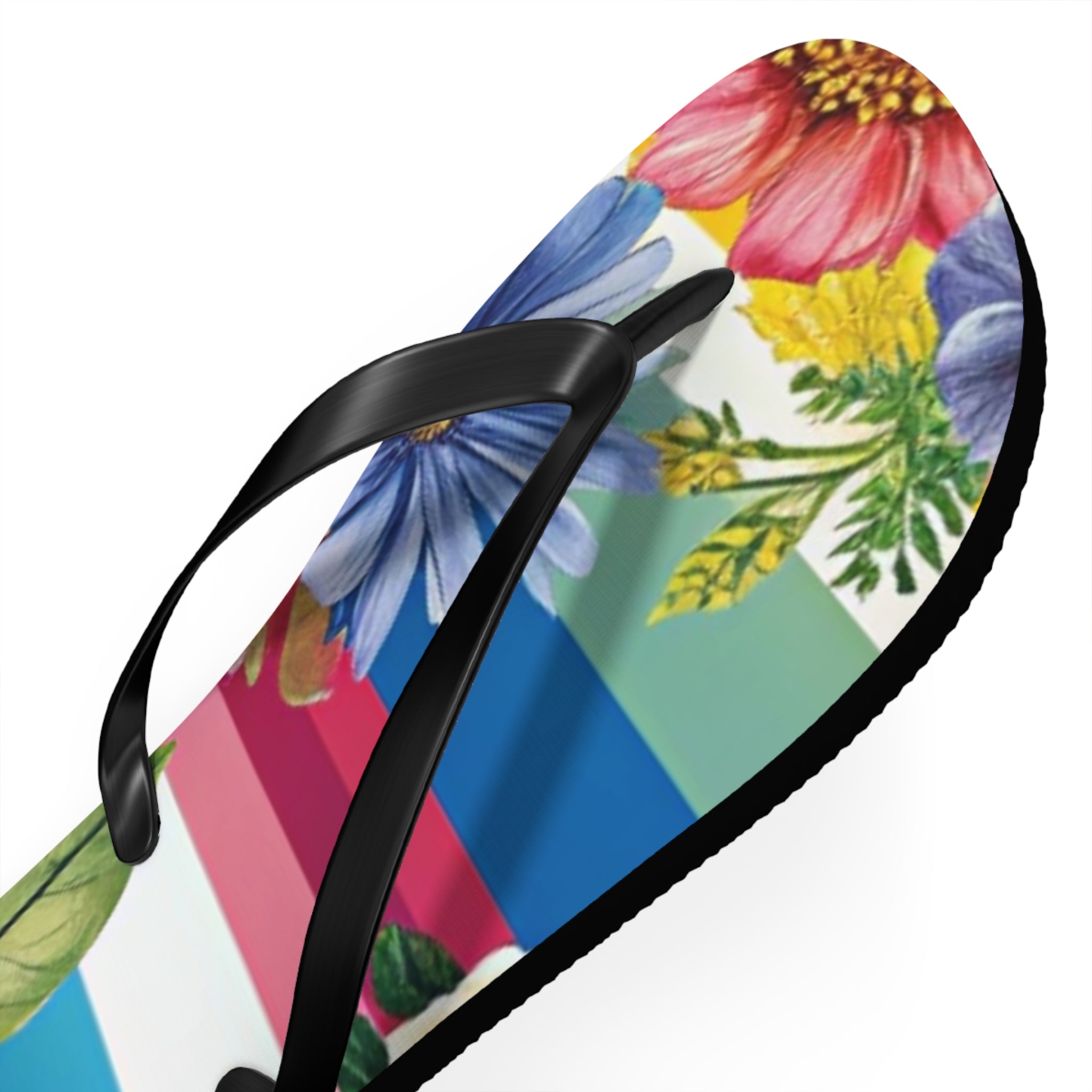 Floral Stripe 4K Flip Flops, Artsulli - Art is Long, Life is Short, Shoes, , , , , , , 