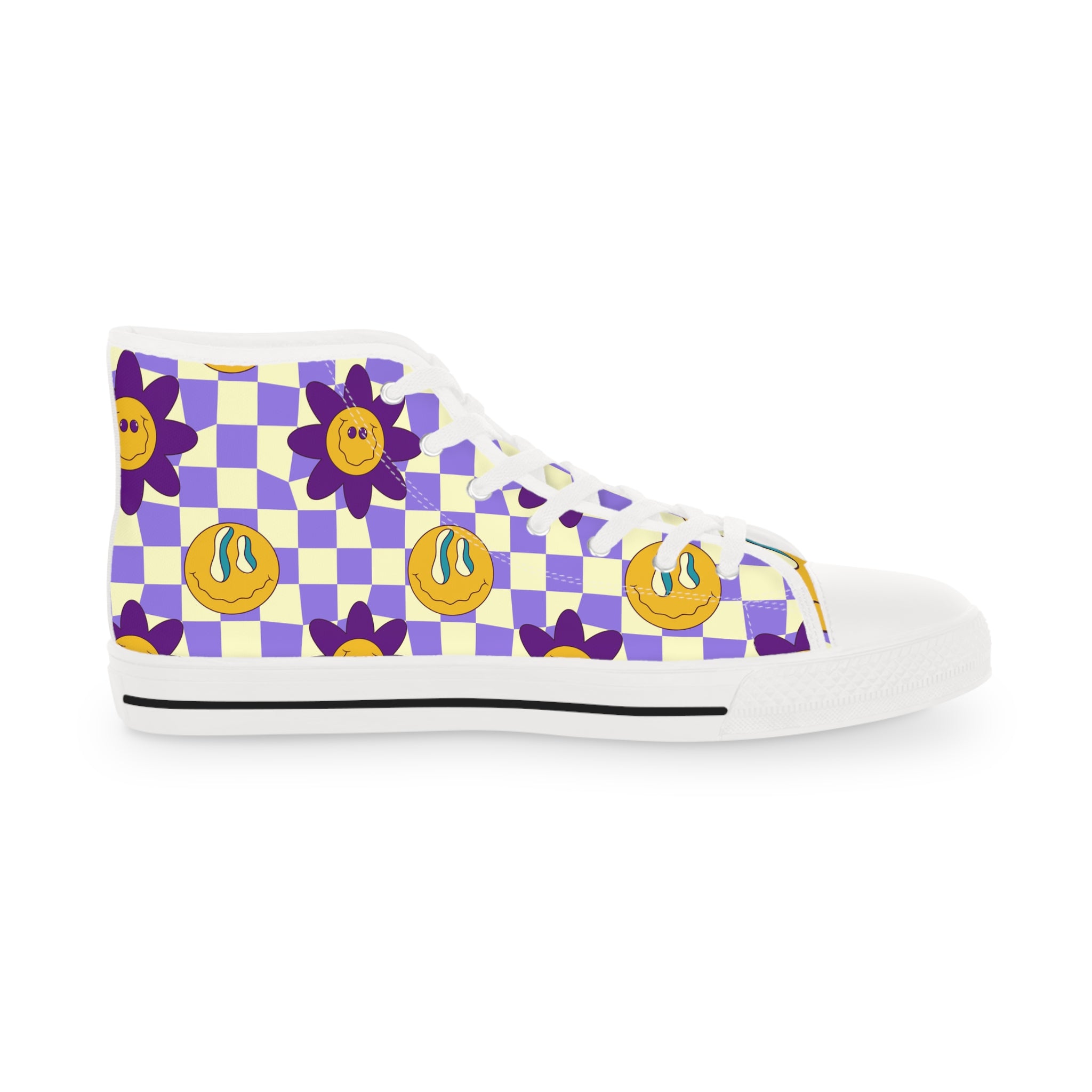 Trippy Flower Power Motifs II Men's High Top Sneakers, Artsulli - Art is Long, Life is Short, Shoes, , , , , , , 