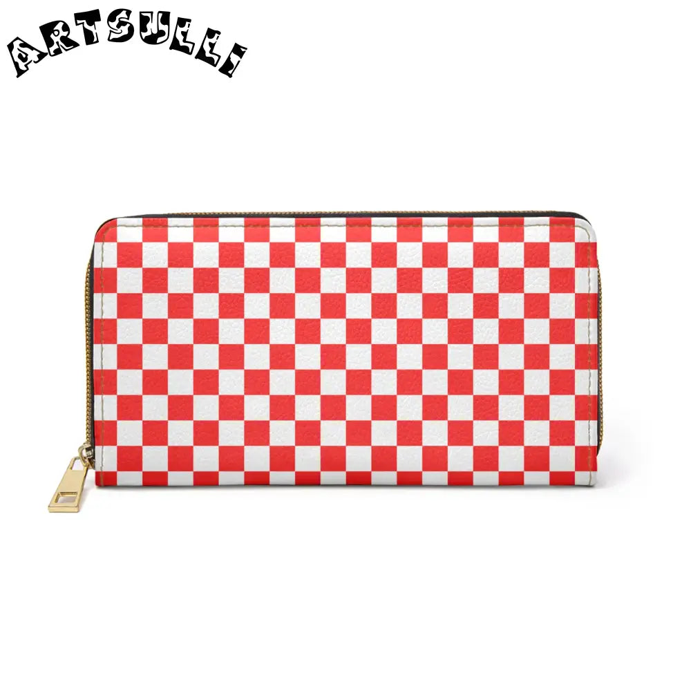 JAKKOUTTHEBXX Checkerboard Red and White Zipper Wallet JAKKOUTTHEBXX