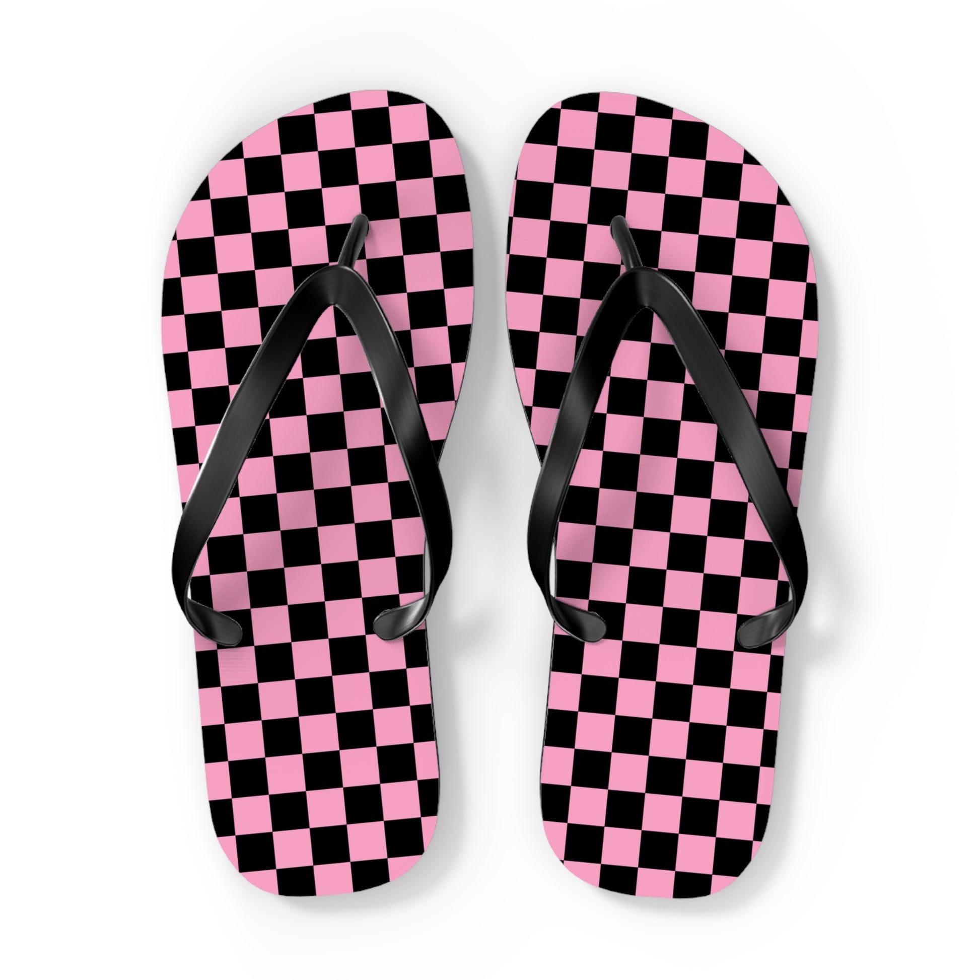 Checkerboard Black and Pink Flip Flops, Artsulli - Art is Long, Life is Short, Shoes, Size, XL, Color, Black sole, , , 14744914245223247468