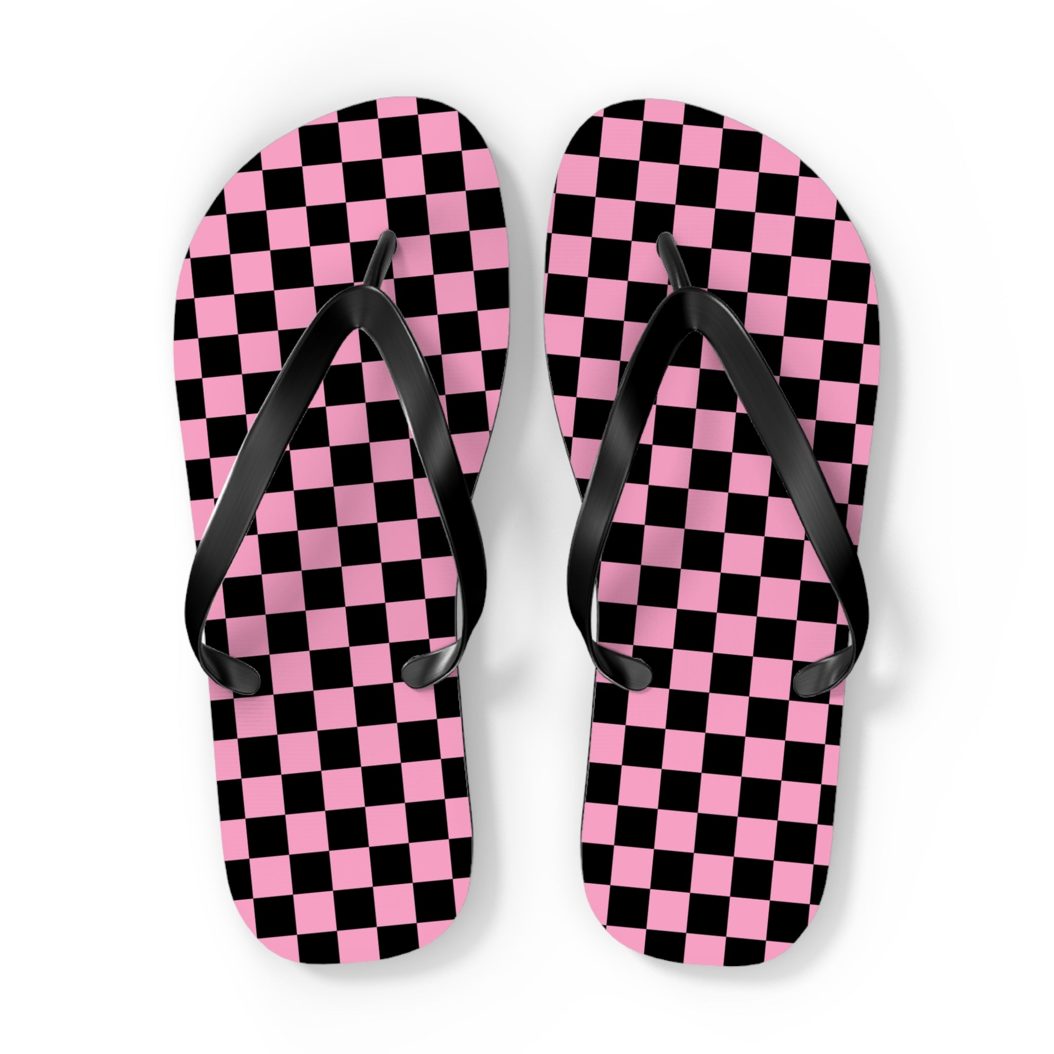 Checkerboard Black and Pink Flip Flops, Artsulli - Art is Long, Life is Short, Shoes, Size, XL, Color, Black sole, , , 14744914245223247468
