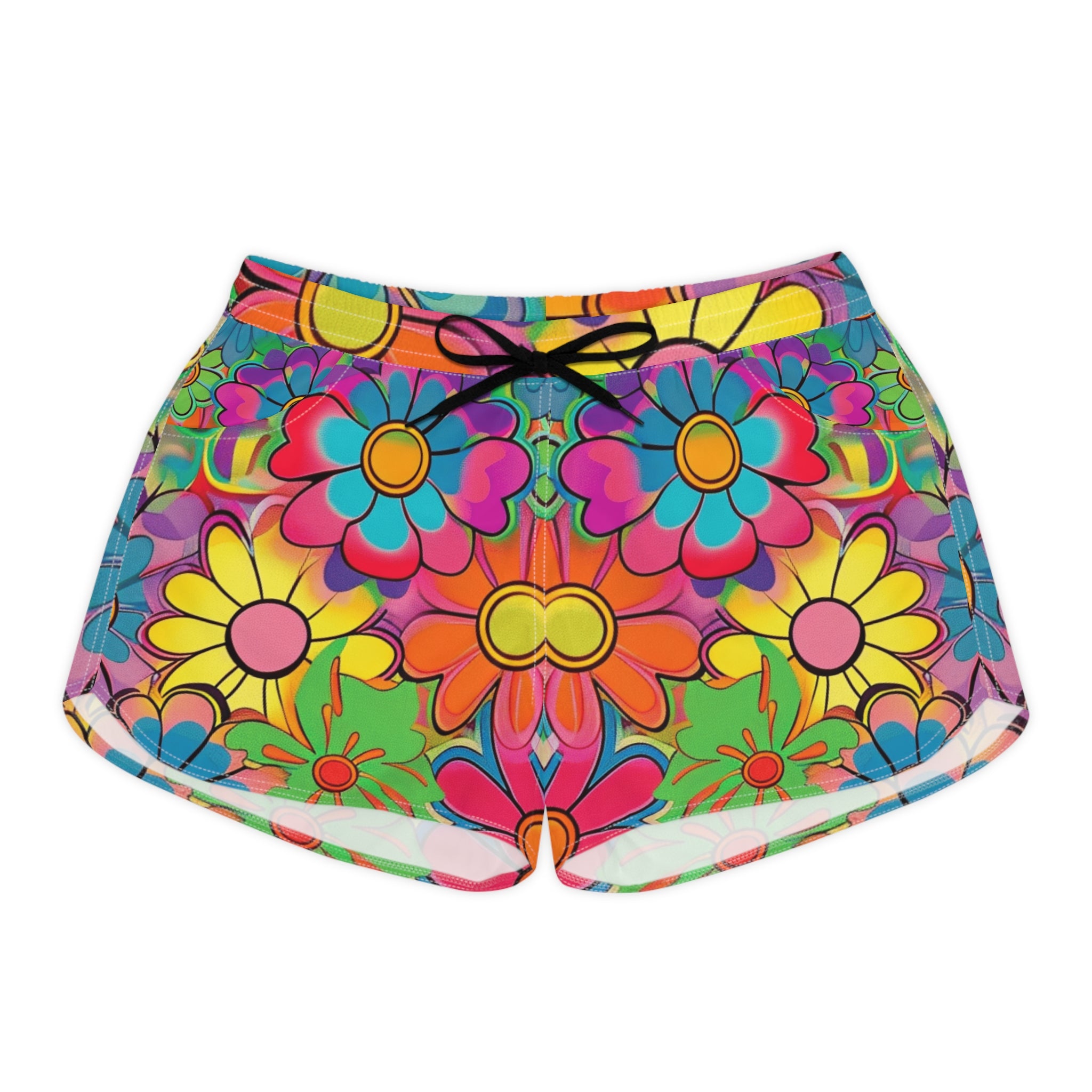 Chromatic Daisy Dream Women's Casual Shorts (AOP), Artsulli - Art is Long, Life is Short, All Over Prints, Size, S, Color, Black drawstring, , , 21357284358935097566