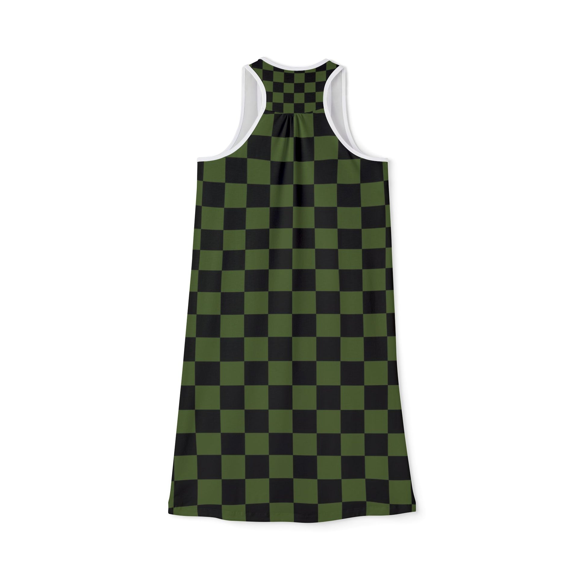 Checkerboard Olive Green and Black Women's Racerback Dress (AOP), Artsulli - Art is Long, Life is Short, Tank Top, , , , , , , 