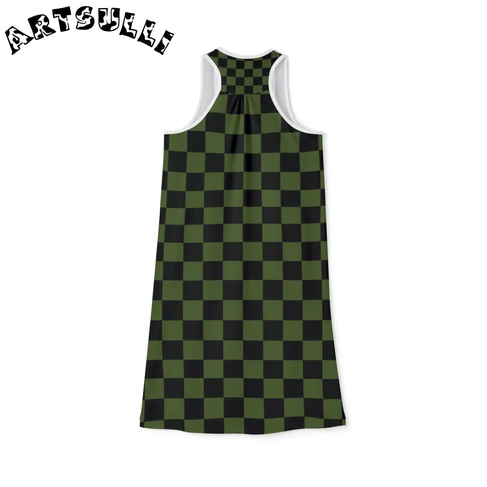 JAKKOUTTHEBXX Checkerboard Olive Green and Black Women’s Racerback
