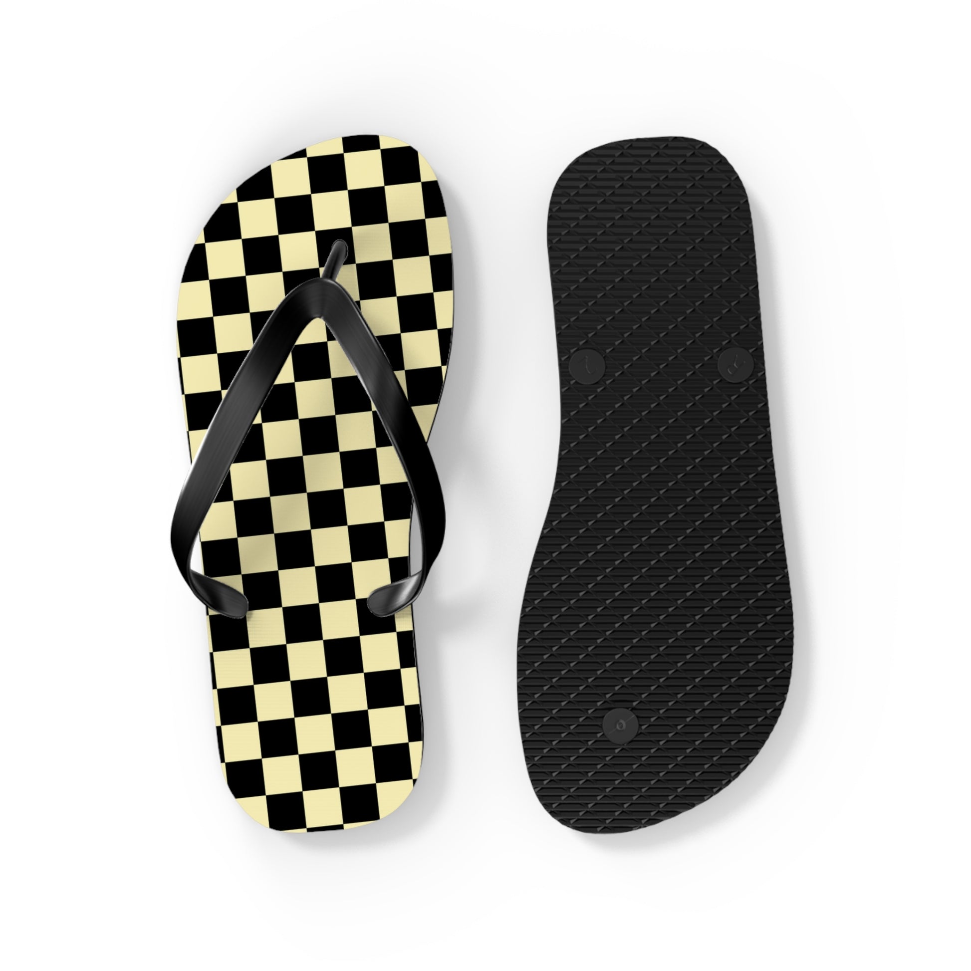 Checkerboard Black and Yellow Flip Flops, Artsulli - Art is Long, Life is Short, Shoes, , , , , , , 