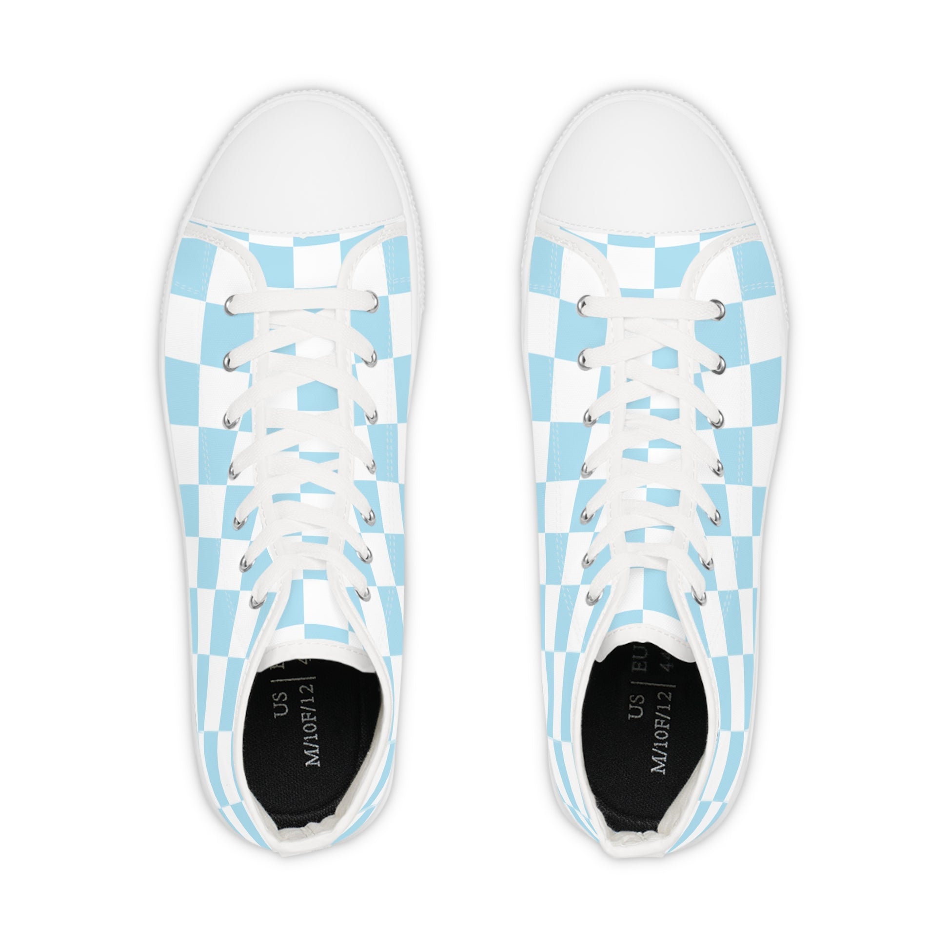 Checkerboard Sky Blue Men's High Top Sneakers, Artsulli - Art is Long, Life is Short, Shoes, , , , , , , 