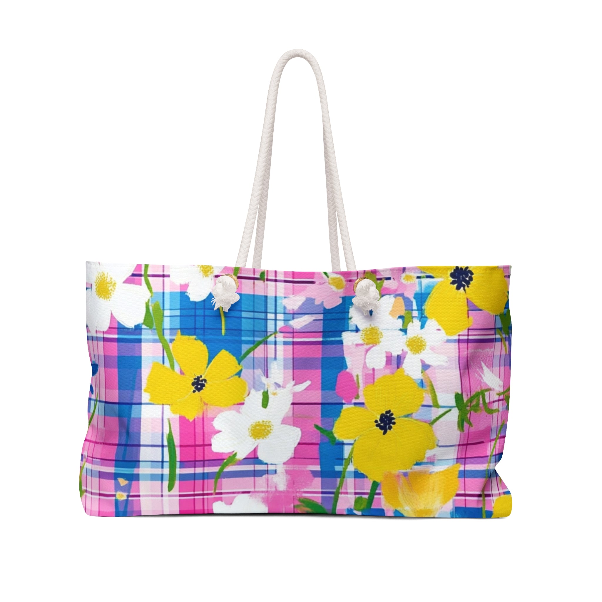 Plaid Garden II Pink and Purple Weekender Bag, Artsulli - Art is Long, Life is Short, Bags, Size, 24" × 13", , , , , 91598451050232