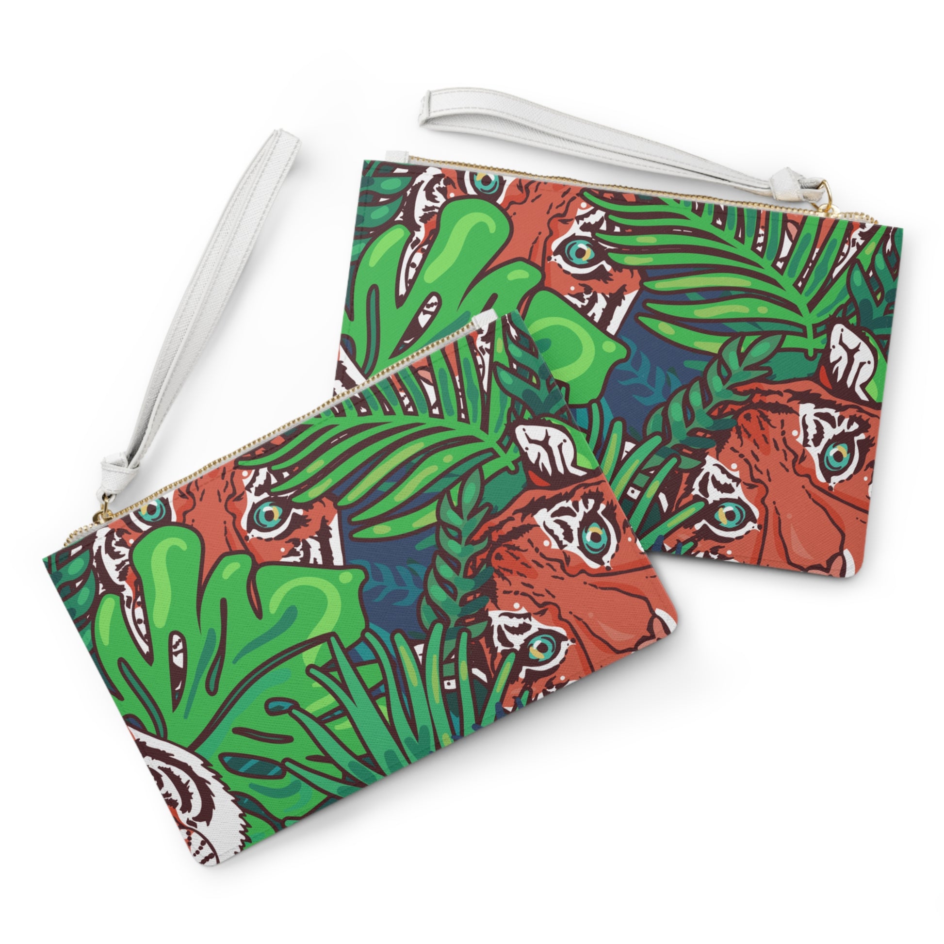 Tropical Jungle Tigers Blue and Green Clutch Bag, Artsulli - Art is Long, Life is Short, Bags, , , , , , , 