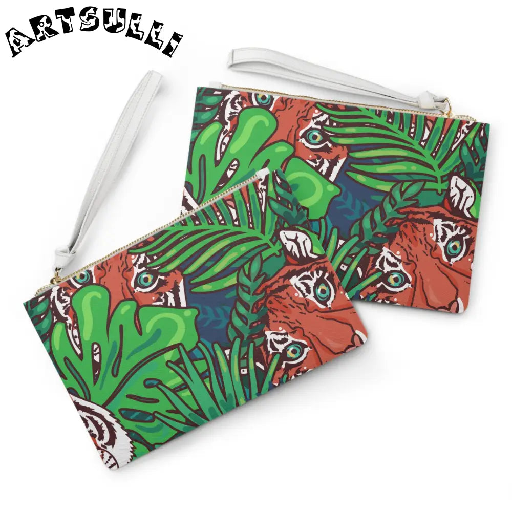 JAKKOUTTHEBXX Tropical Jungle Tigers Blue and Green Clutch Bag