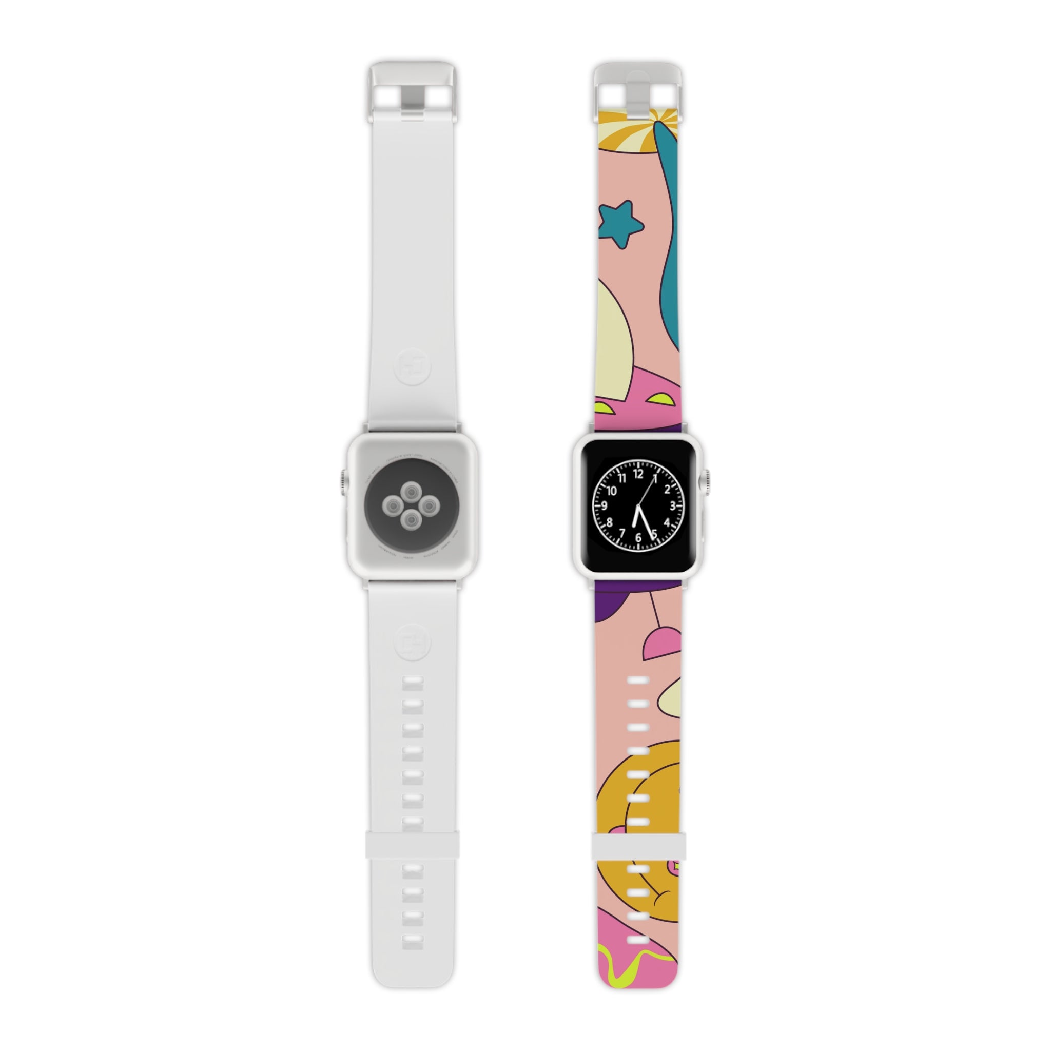 Trippy Spaceships Pink Watch Band for Apple Watch, Artsulli - Art is Long, Life is Short, Accessories, Size, 7.5'' × 0.75'' / 38 - 40 mm, Color, Silver, , , 14077400236812