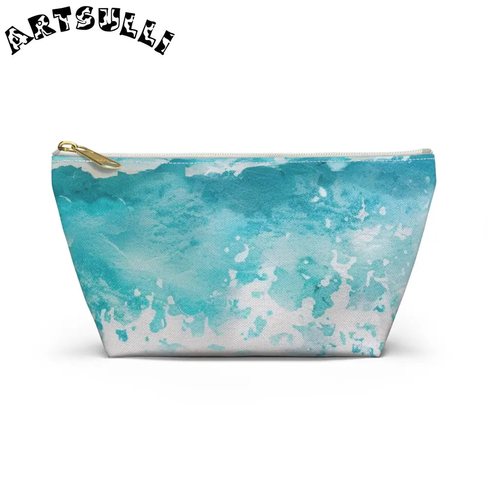 JAKKOUTTHEBXX Teal and White Abstract T-Bottom Pouch JAKKOUTTHEBXX