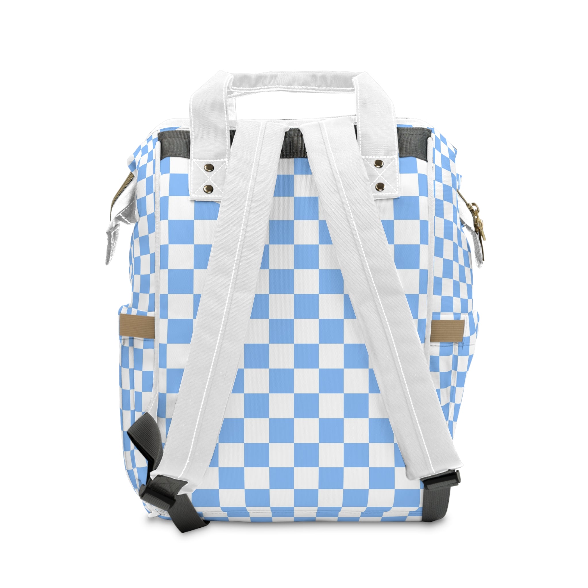 Checkerboard White and Light Blue Multifunctional Diaper Backpack, Artsulli - Art is Long, Life is Short, Bags, , , , , , , 