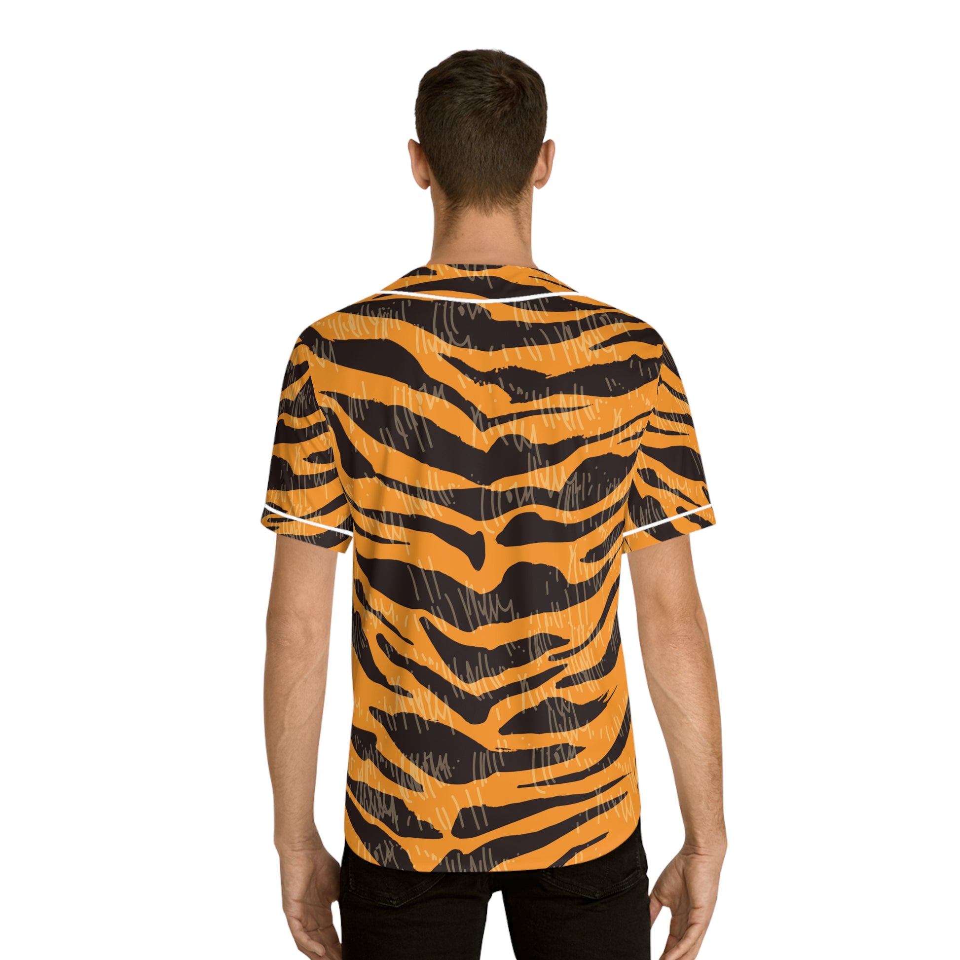 Tiger Scratches Orange & Black Men's Baseball Jersey (AOP), Artsulli - Art is Long, Life is Short, All Over Prints, , , , , , , 