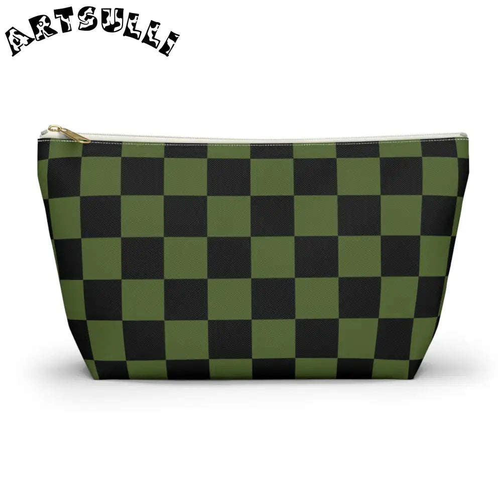 JAKKOUTTHEBXX Checkerboard Olive Green and Black Accessory Pouch w
