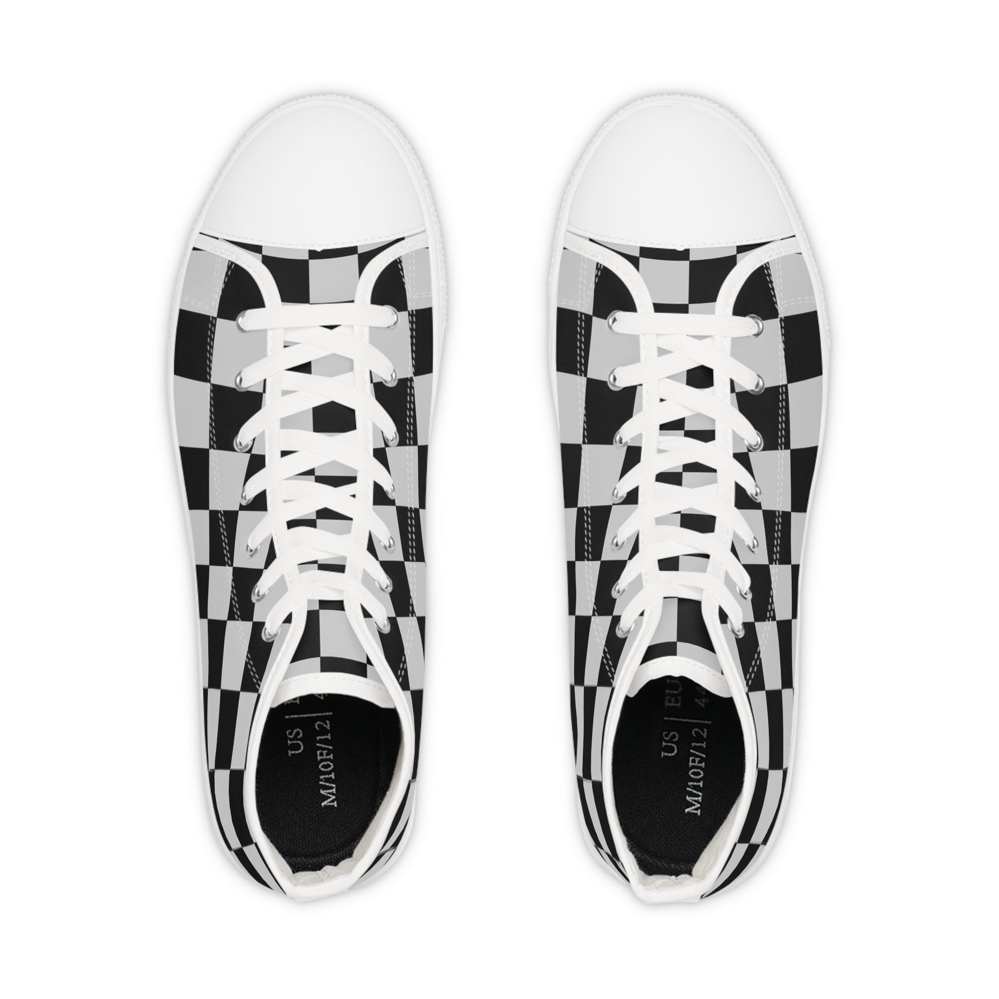 Checkerboard Dada Black and Light Gray Men's High Top Sneakers, Artsulli - Art is Long, Life is Short, Shoes, , , , , , , 