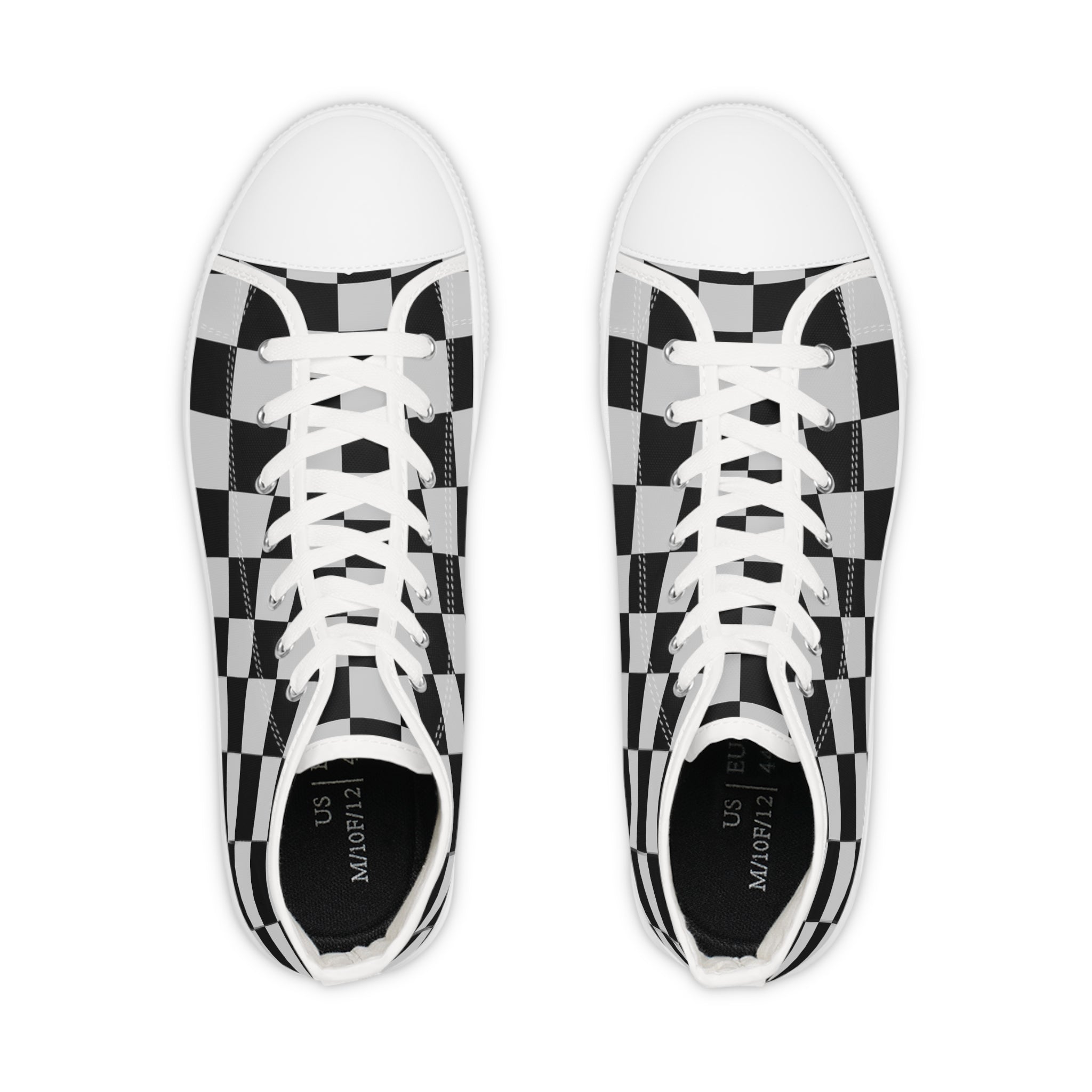 Checkerboard Dada Black and Light Gray Men's High Top Sneakers, Artsulli - Art is Long, Life is Short, Shoes, , , , , , , 