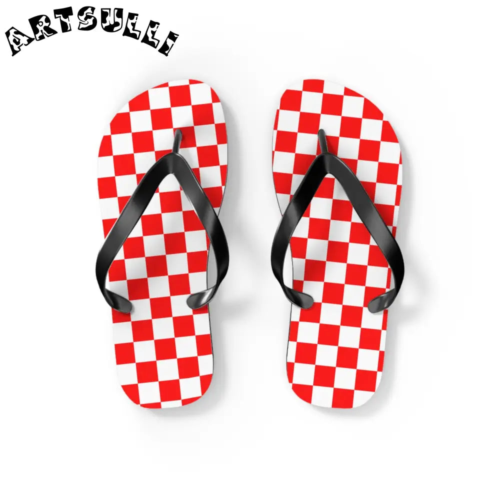 JAKKOUTTHEBXX Checkerboard II Red and White Flip Flops JAKKOUTTHEBXX
