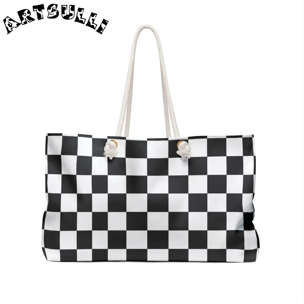 JAKKOUTTHEBXX Checkerboard White and Black Weekender Bag