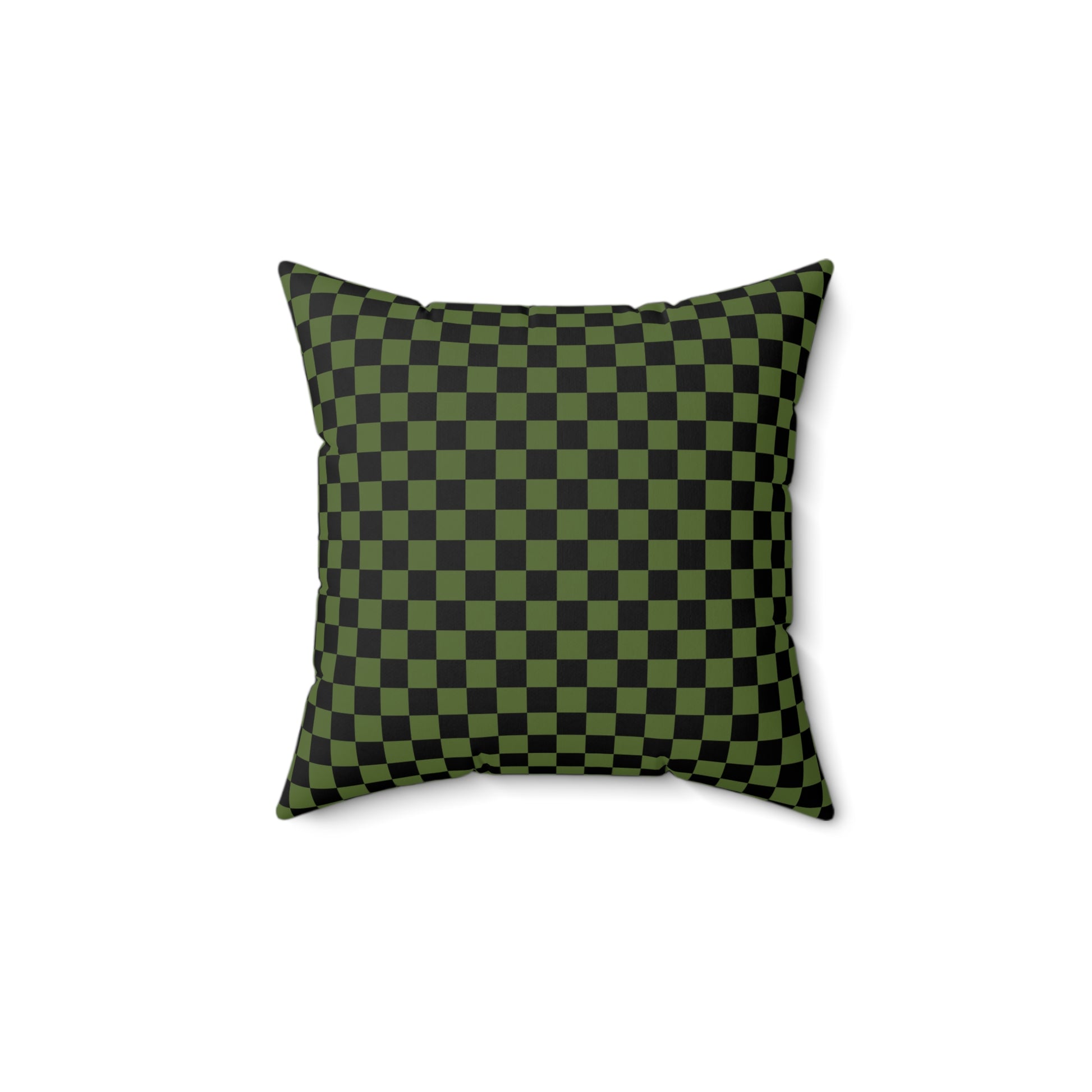 Checkerboard Olive Green and Black Spun Polyester Square Pillow, Artsulli - Art is Long, Life is Short, Home Decor, Size, 14" × 14", , , , , 92285722283095233668