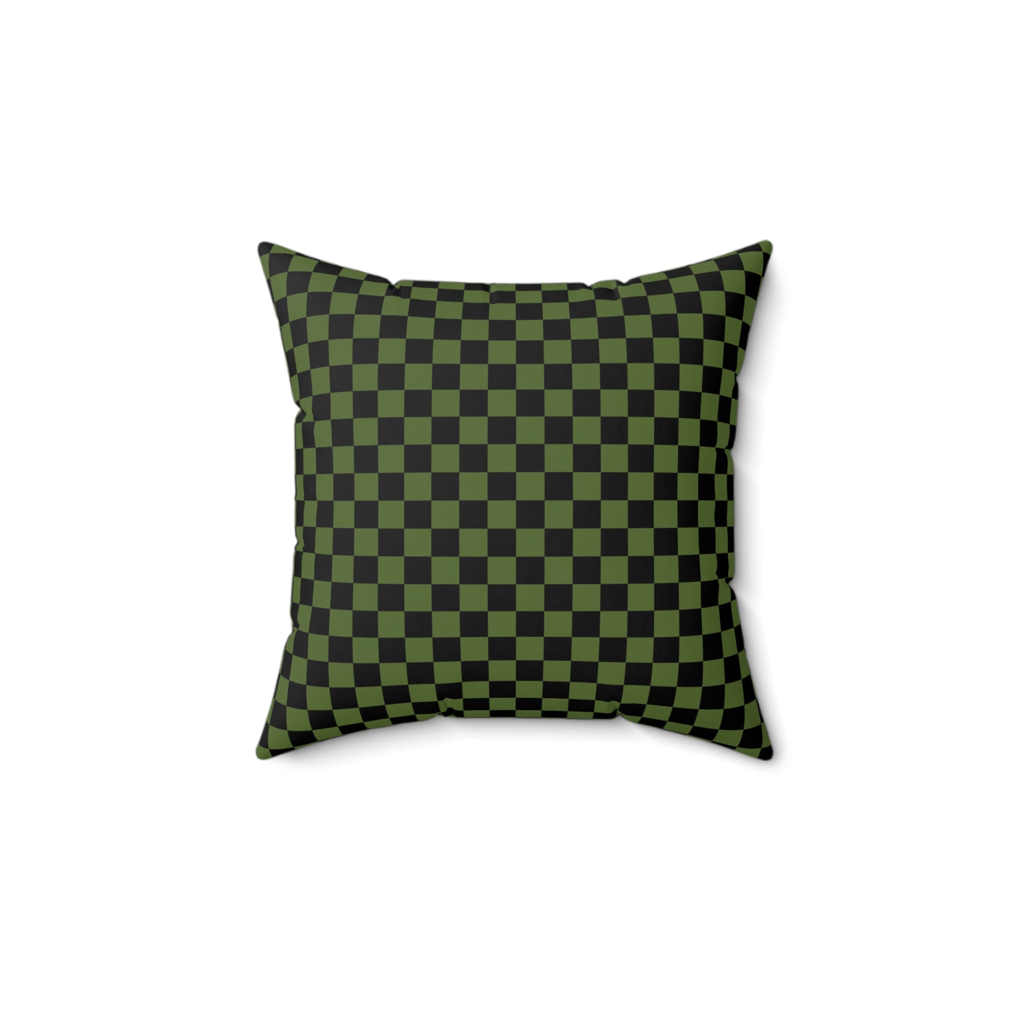 Checkerboard Olive Green and Black Spun Polyester Square Pillow, Artsulli - Art is Long, Life is Short, Home Decor, Size, 14" × 14", , , , , 92285722283095233668